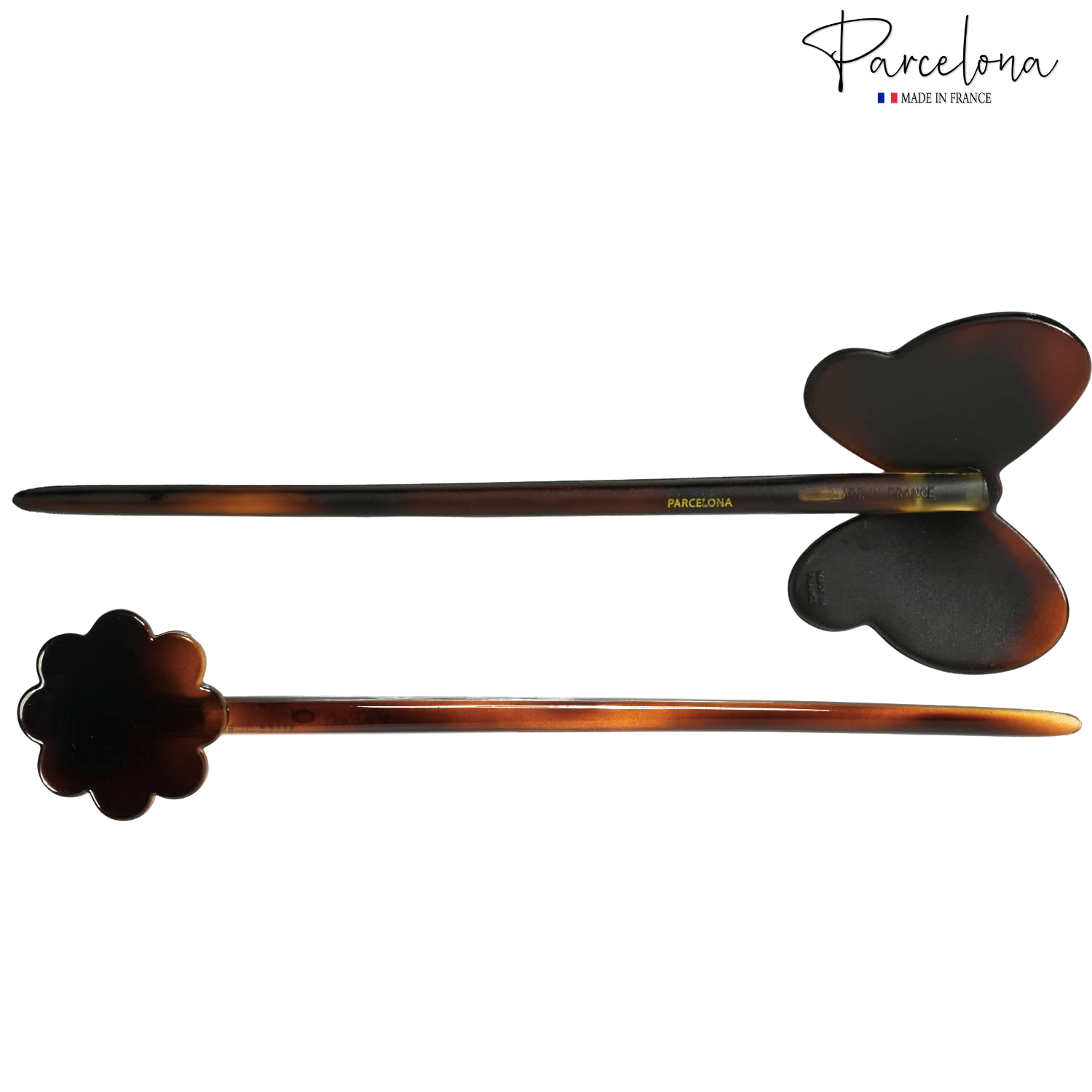 Parcelona French Butterfly and Flower Hair Sticks Chignon Pins for Buns (Set of 2)