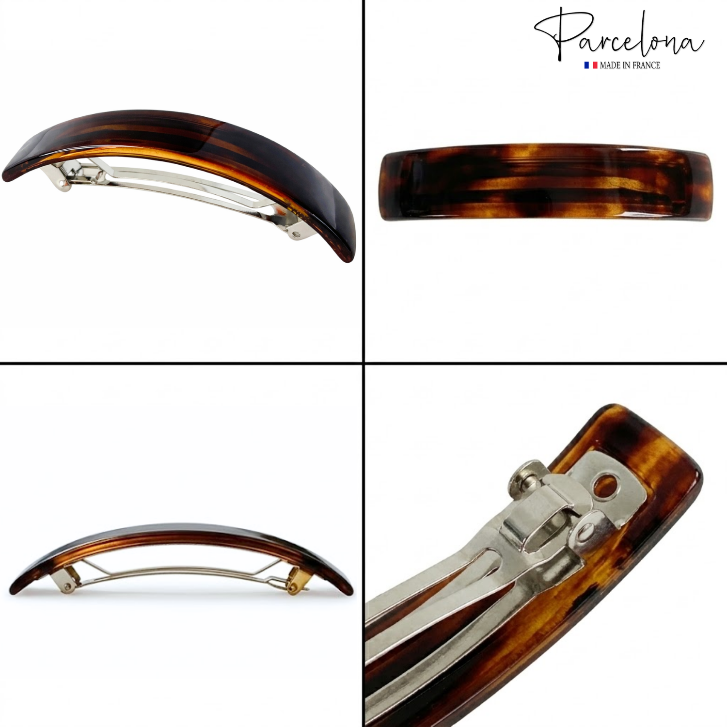 Parcelona French 3.5" Tortoise Shell Curved Rectangular Hair Clip Barrette Women