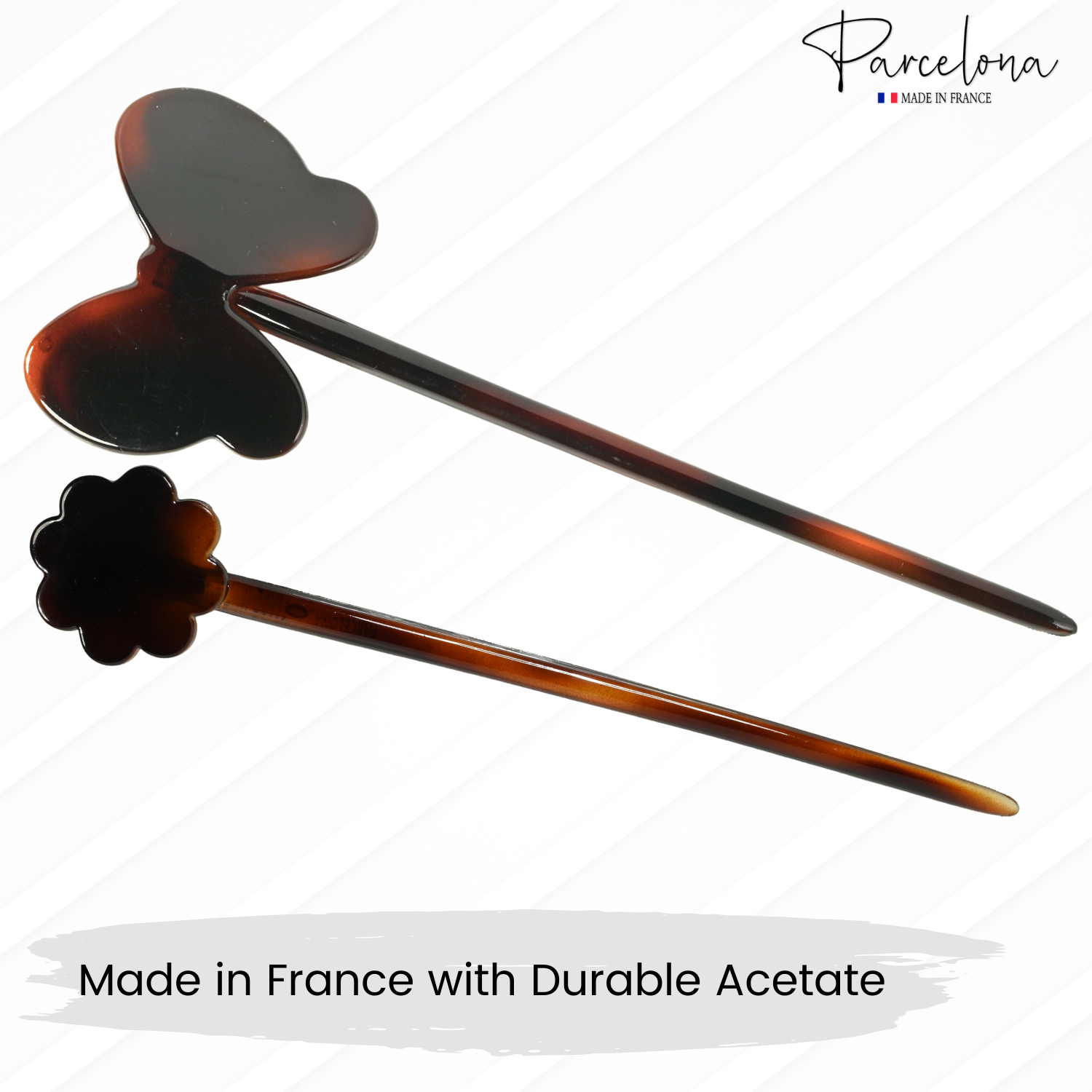 Parcelona French Butterfly and Flower Hair Sticks Chignon Pins for Buns (Set of 2)