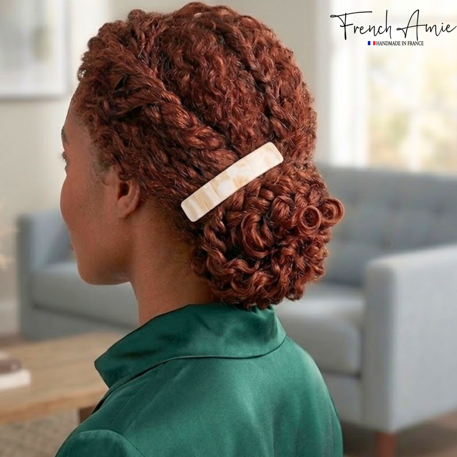 French Amie Oblong 3 1/2" Cellulose Handmade Automatic Hair Barrette for Women