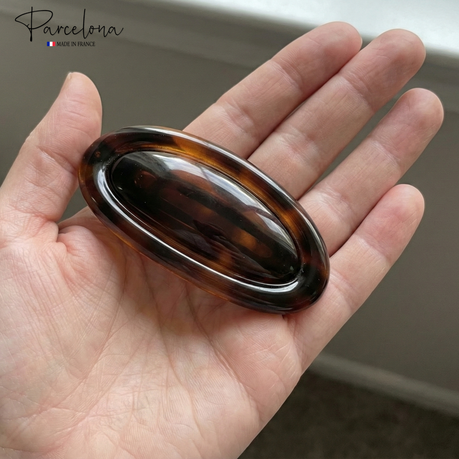 Parcelona French Large Oval Barrette 4" Tortoise Shell Non Slip Hair Clip Grip