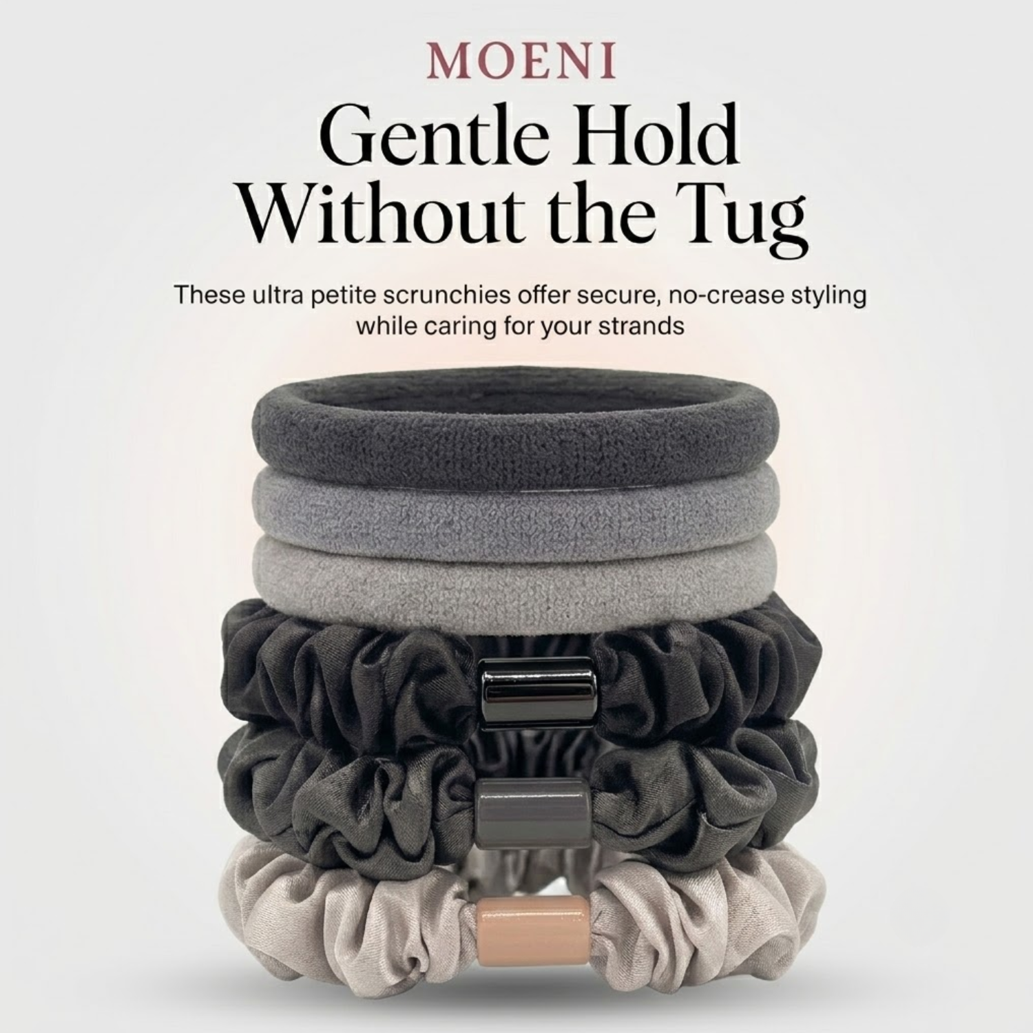 Moeni Oella Satin Scrunchies and Elastic Hair Ties Set 6 Pc Medium 3 Inch