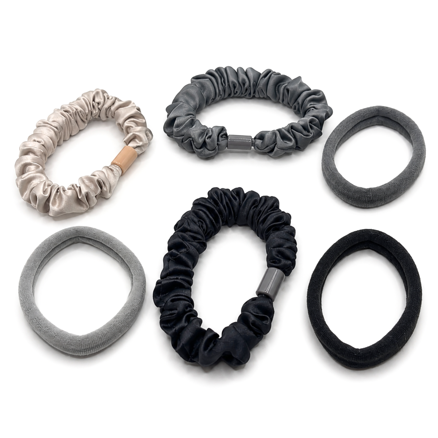 Moeni Oella Satin Scrunchies and Elastic Hair Ties Set 6 Pc Medium 3 Inch