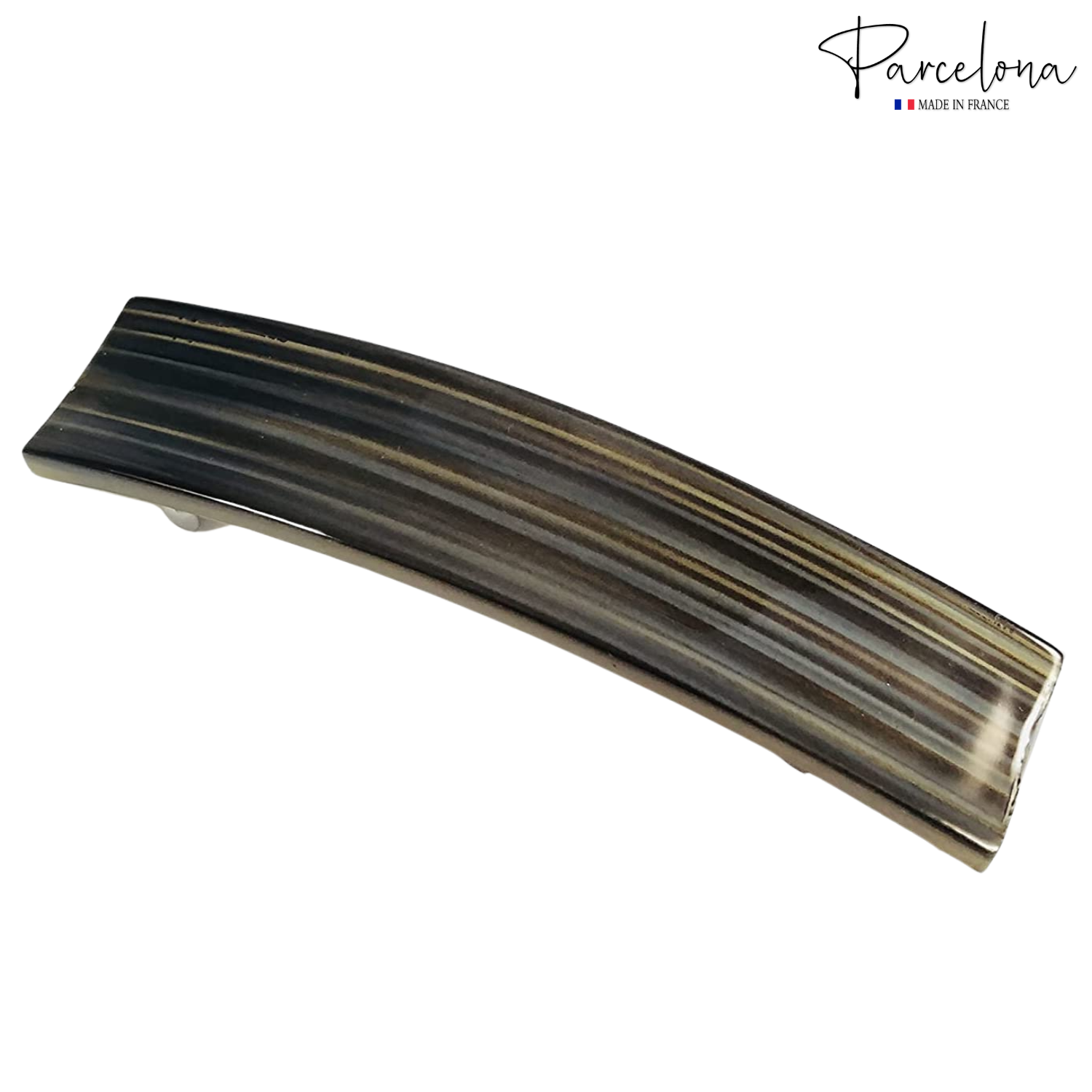 Parcelona Oblong Grey Beige 3.5 Inch Cellulose Automatic Hair Clip Hair Barrette