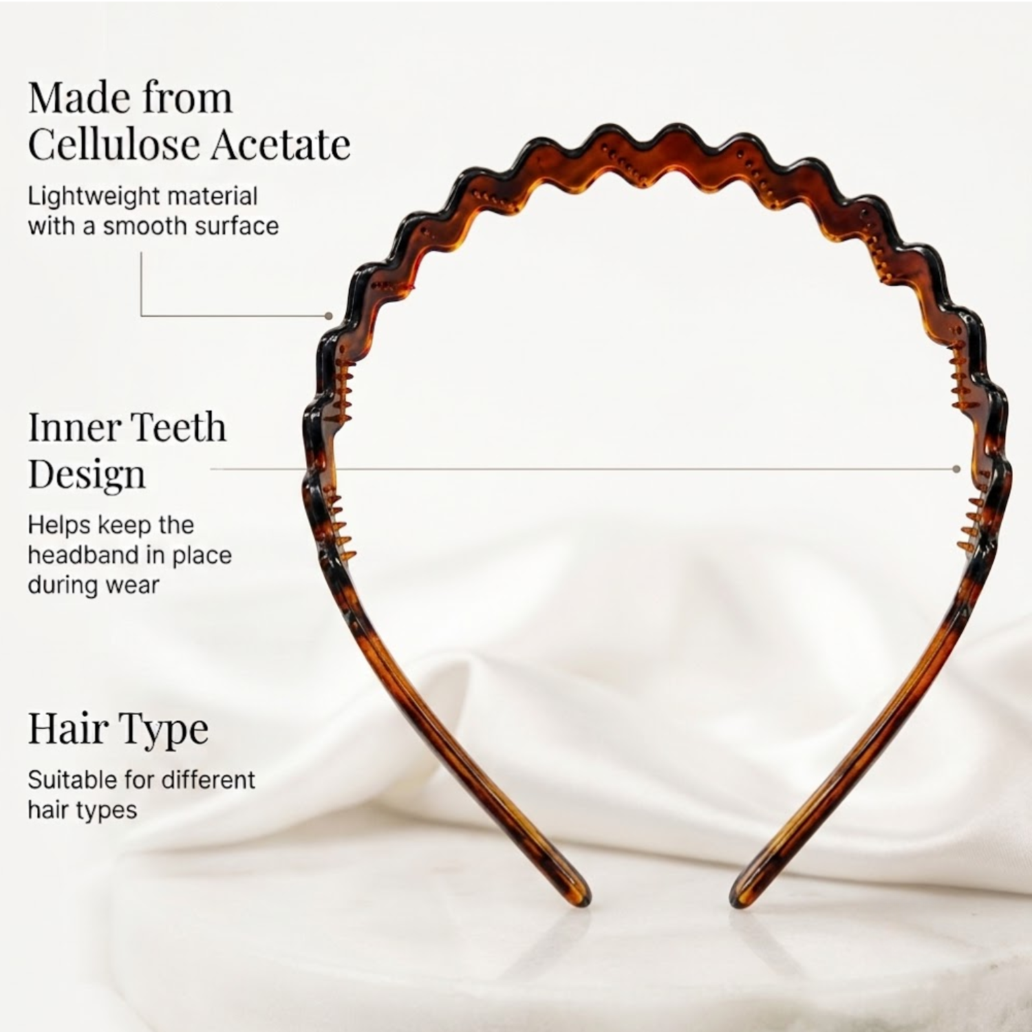 Parcelona French Wave Thin Tortoise Shell Cellulose Acetate Headband for Women