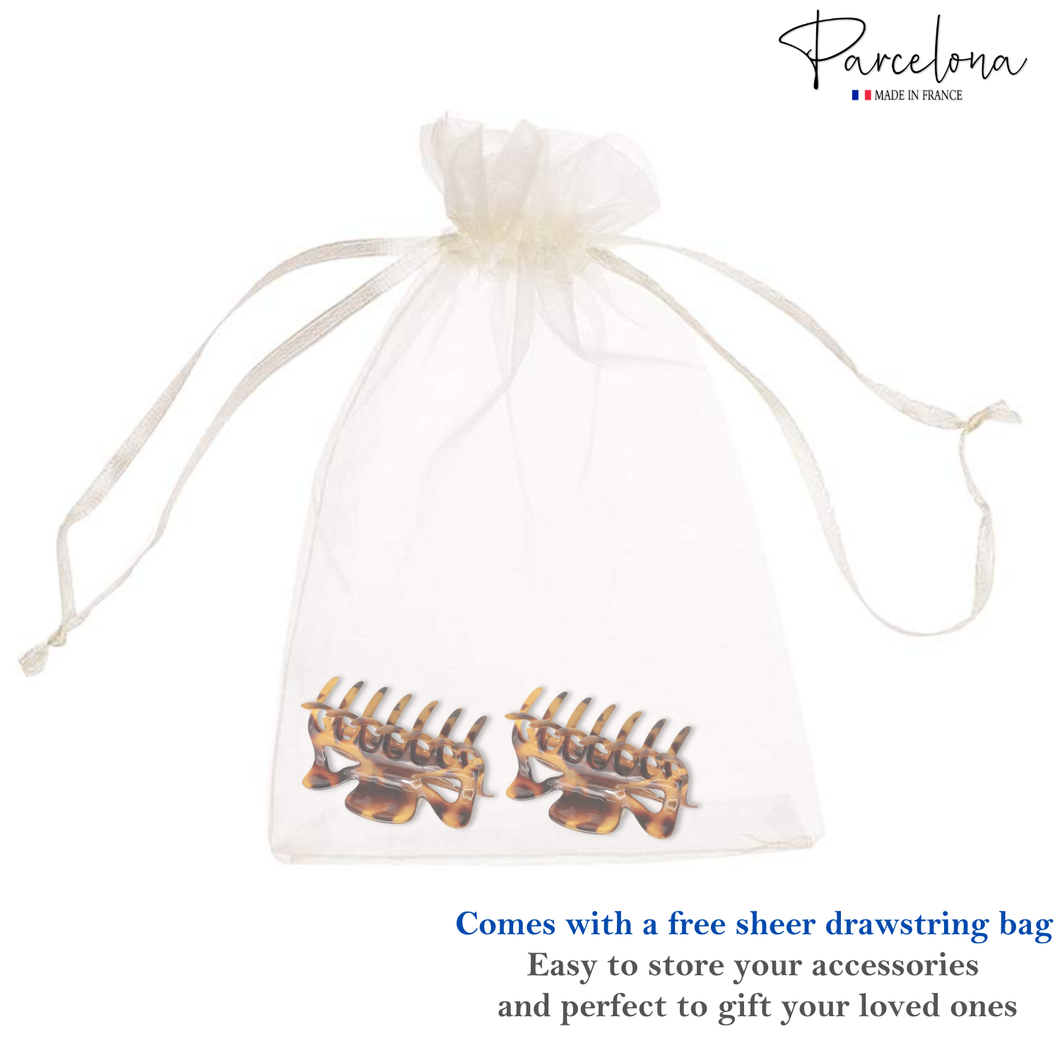 Parcelona French Classic 3" Medium Cellulose Hair Claws for Women & Girls (2Pcs)