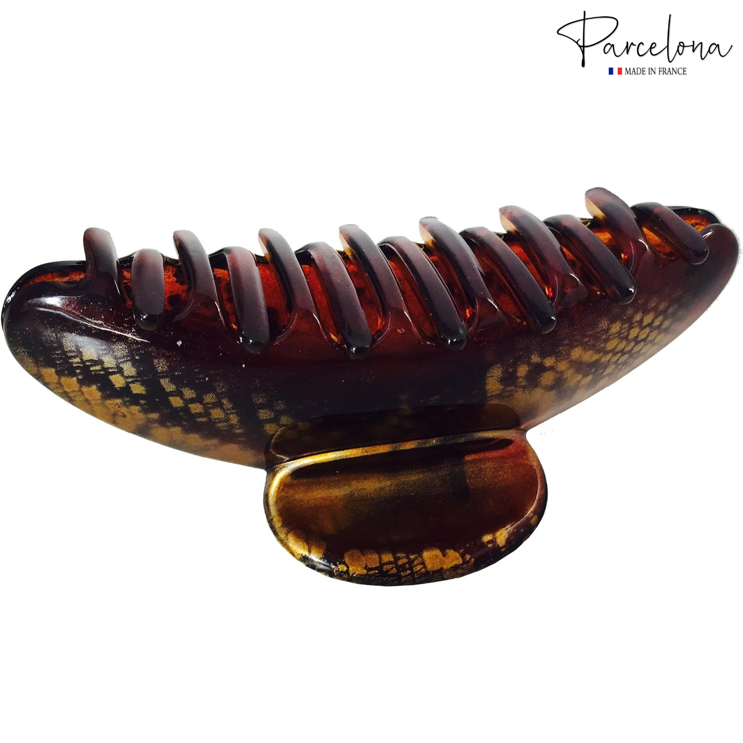 Parcelona French Golden Choco Dark Brown Large Cellulose Hair Claw for Women