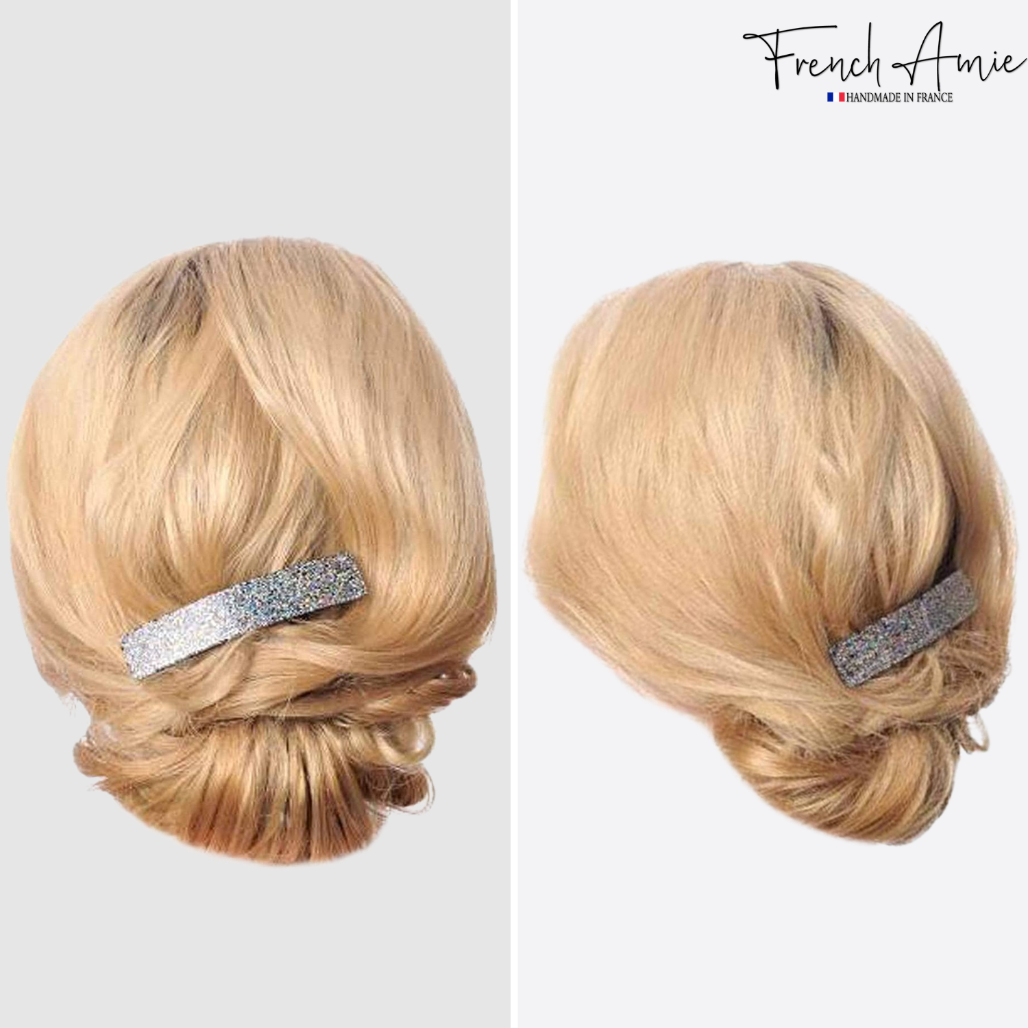 French Amie Glittery Bar Large Handmade Cellulose Hair Clip Barrette for Women