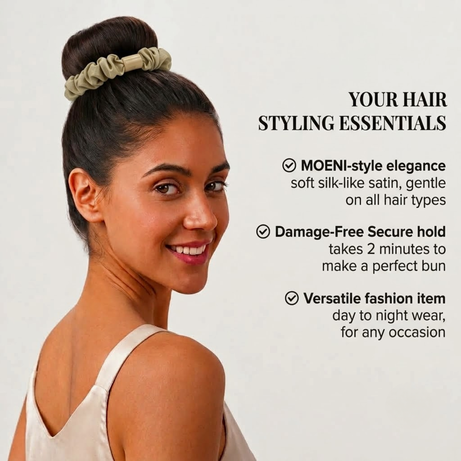 Moeni Oella Satin Scrunchies and Elastic Hair Ties Set 6 Pc Medium 3 Inch