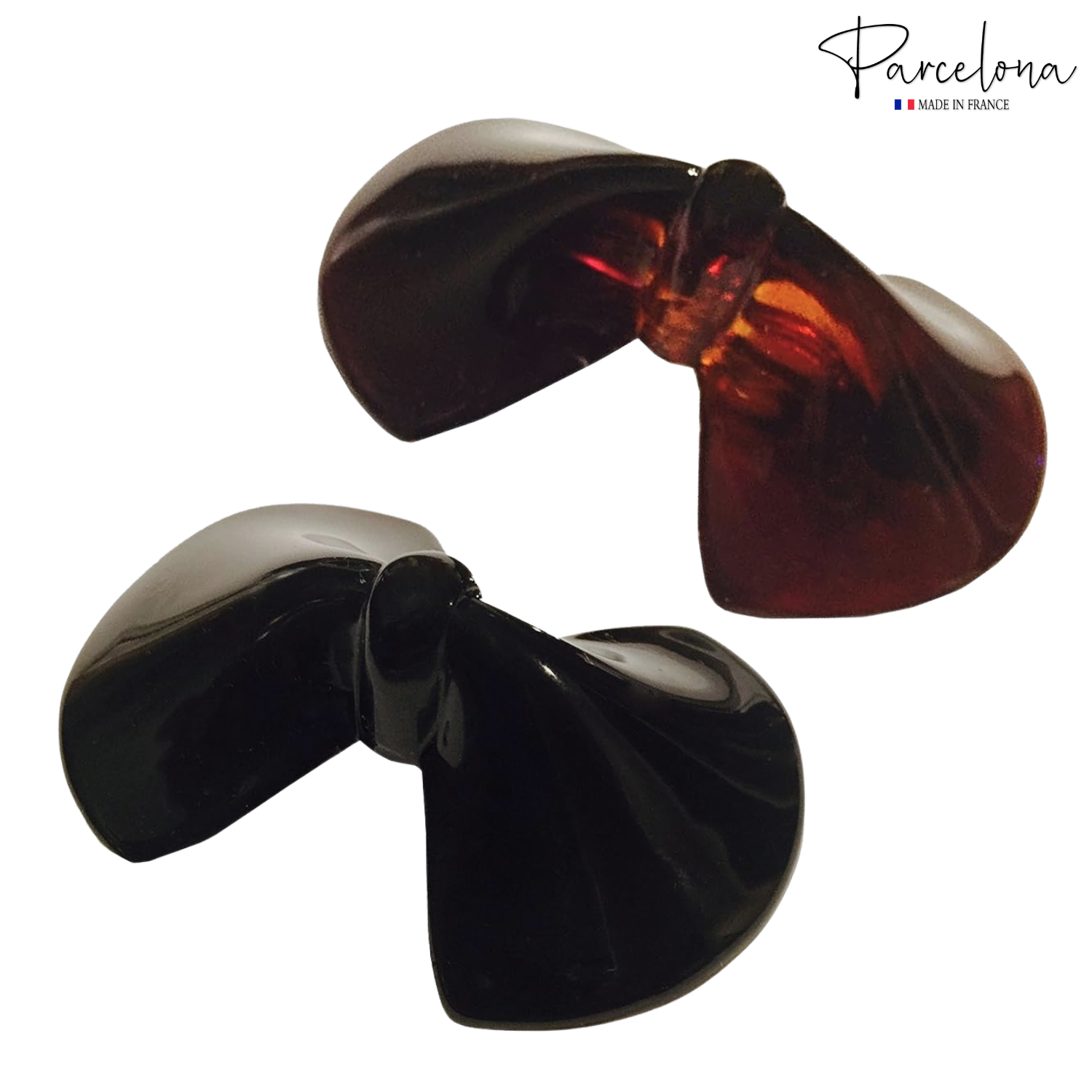 Parcelona French Cute Bow Small Cellulose Black N Brown Hair Clip Barrette