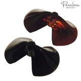 Parcelona French Cute Bow Small Celluloid Black N Brown Hair Clip Barrette