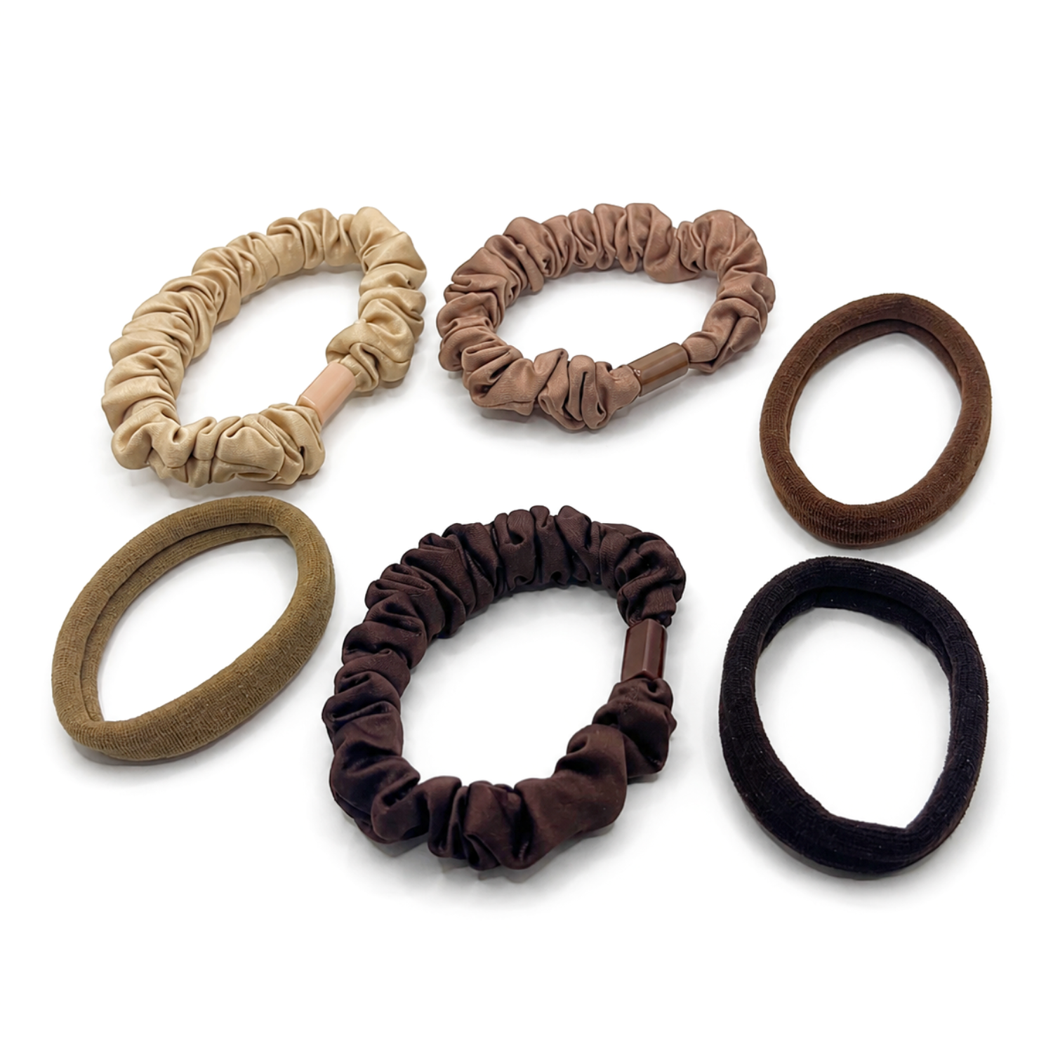 Moeni Oella Satin Scrunchies and Elastic Hair Ties Set 6 Pc Medium 3 Inch