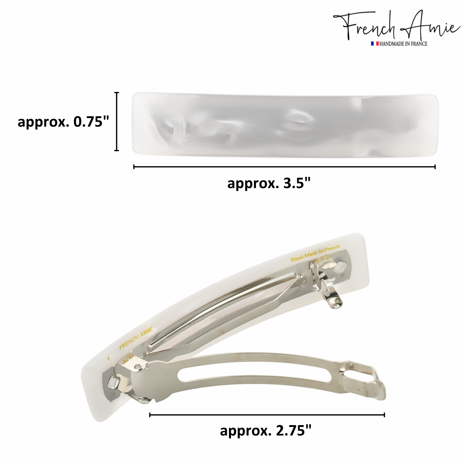 French Amie Oblong 3 1/2" Cellulose Handmade Automatic Hair Barrette for Women