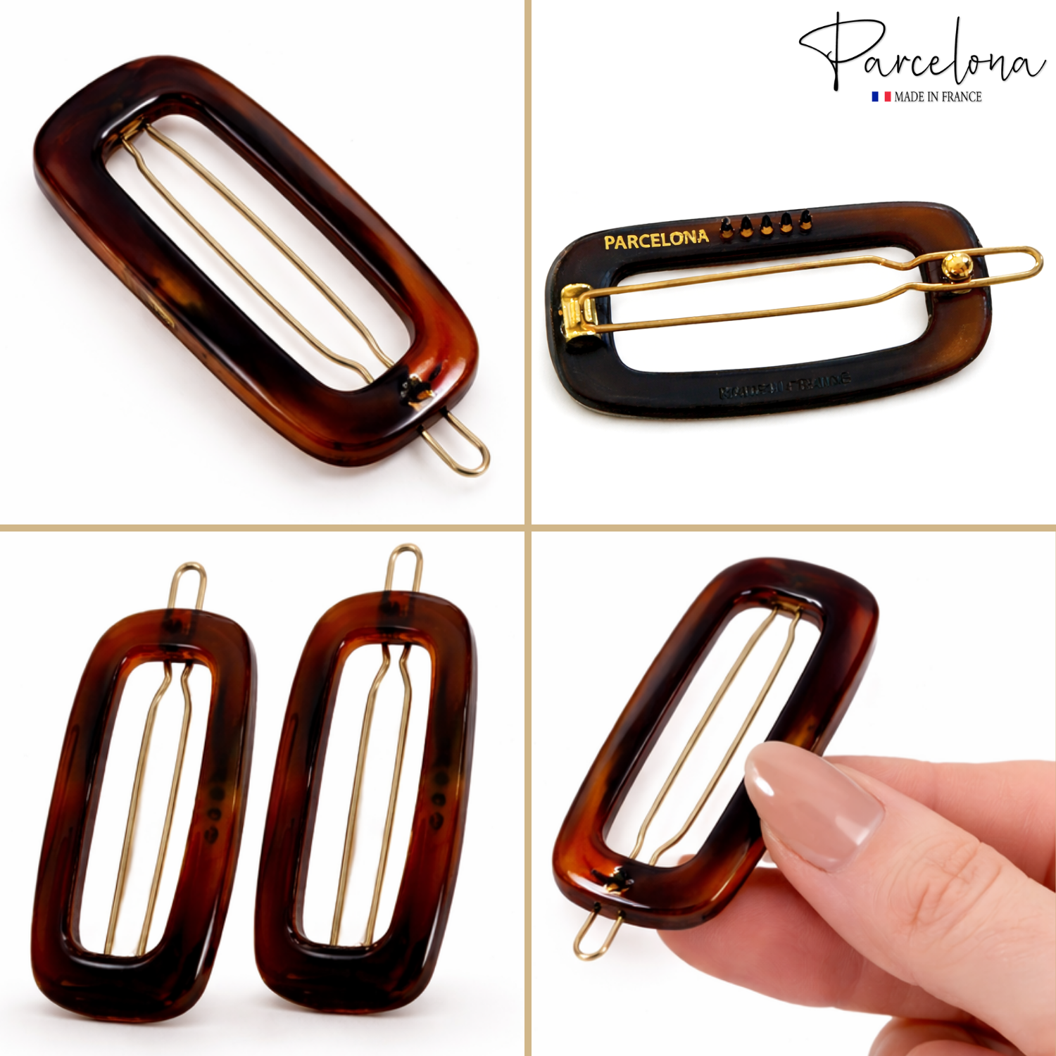 Parcelona Rectangle 1.75" Tortoise Shell Small Hair Clip Tige Boule Barrette