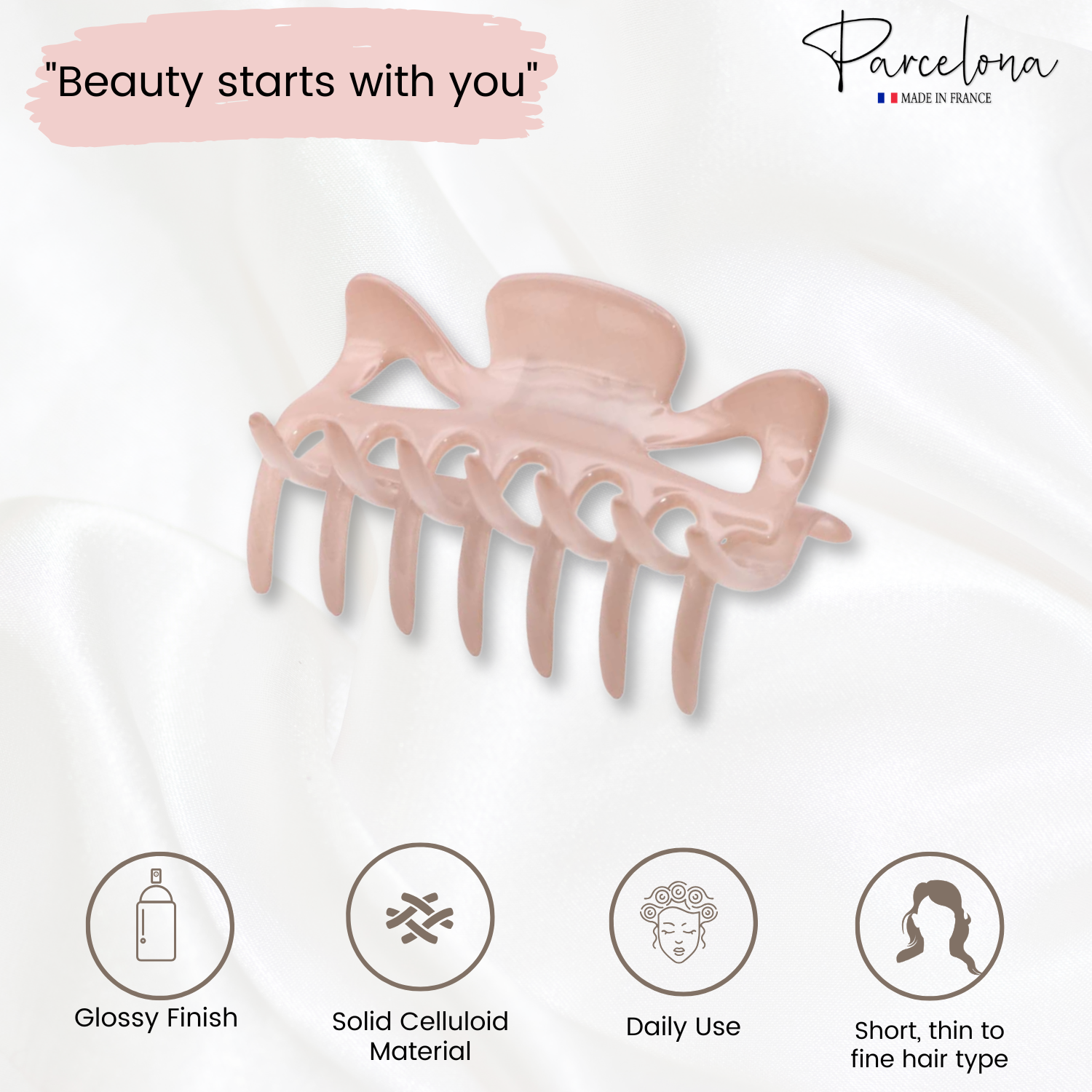 Parcelona French Classic 3" Medium Cellulose Covered Spring Hair Claw Clip