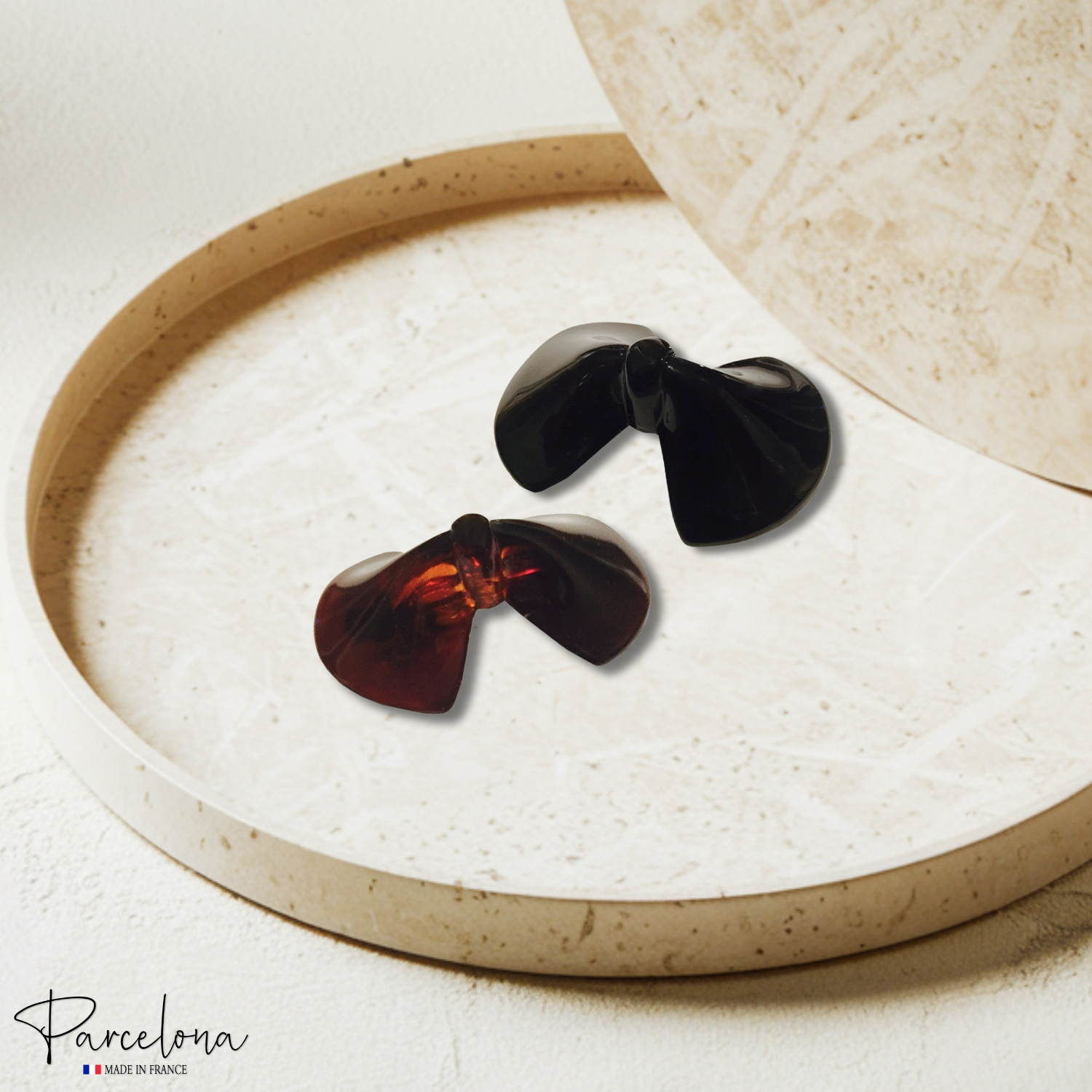Parcelona French Cute Bow Small Cellulose Black N Brown Hair Clip Barrette