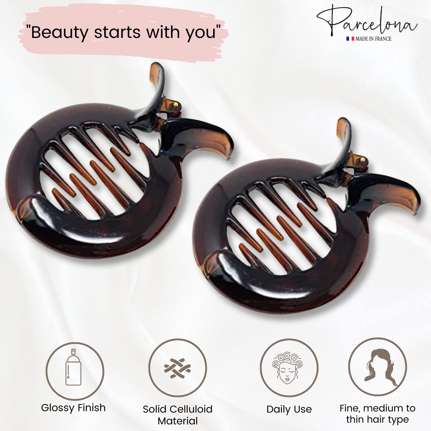 Parcelona French Round Tang Fish Inner Teeth Cellulose Hair Claws for Women
