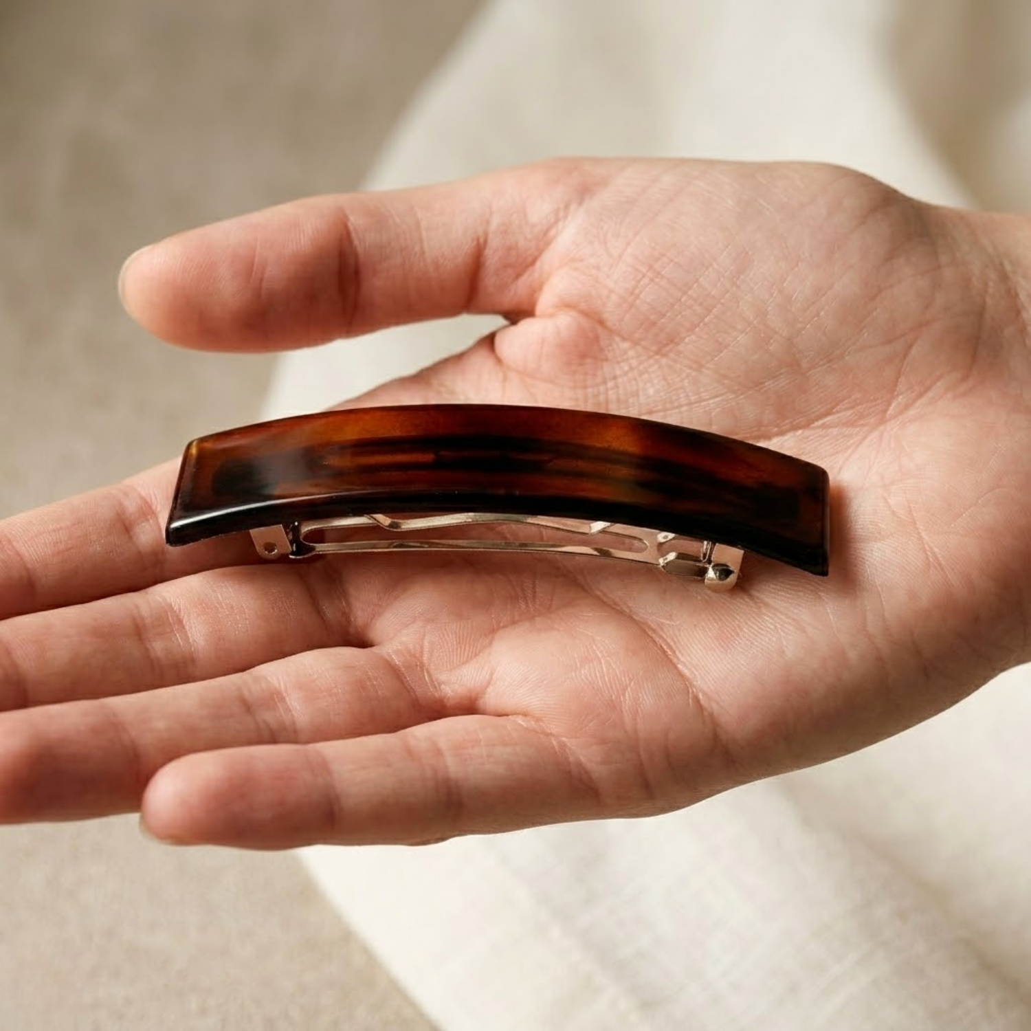 Parcelona French Rectangle Medium 3.5 Inch Tortoise Shell Hair Barrette