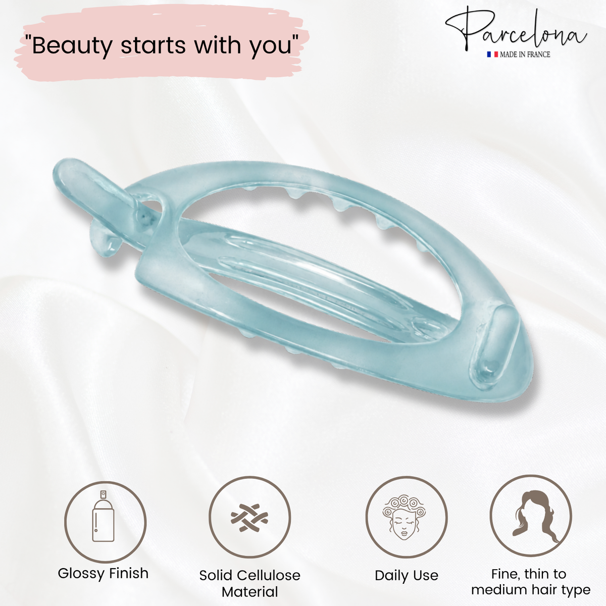 Parcelona French Plain Oval Small Cellulose Metal Free Hair Barrette for Women