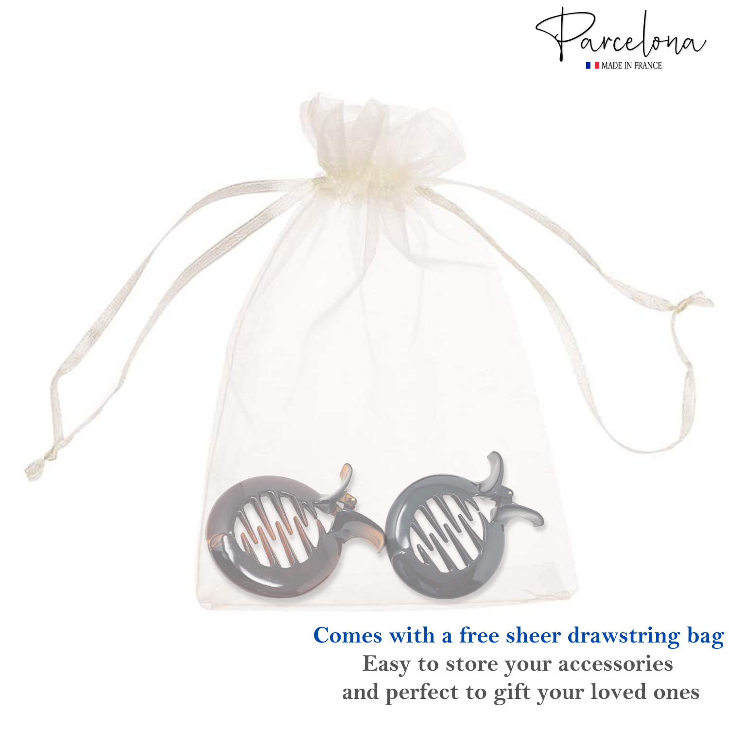 Parcelona French Round Tang Fish Inner Teeth Cellulose Hair Claws for Women