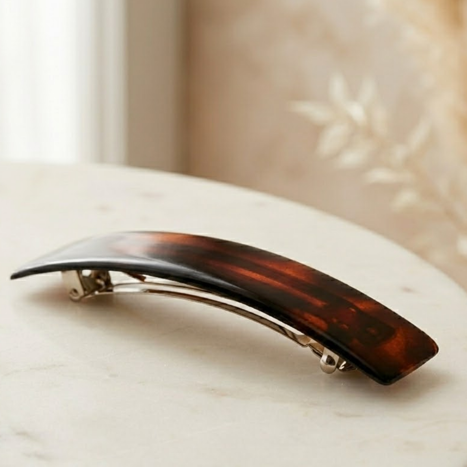 Parcelona French Rectangle Large 4.25 Inch Tortoise Shell Hair Barrette