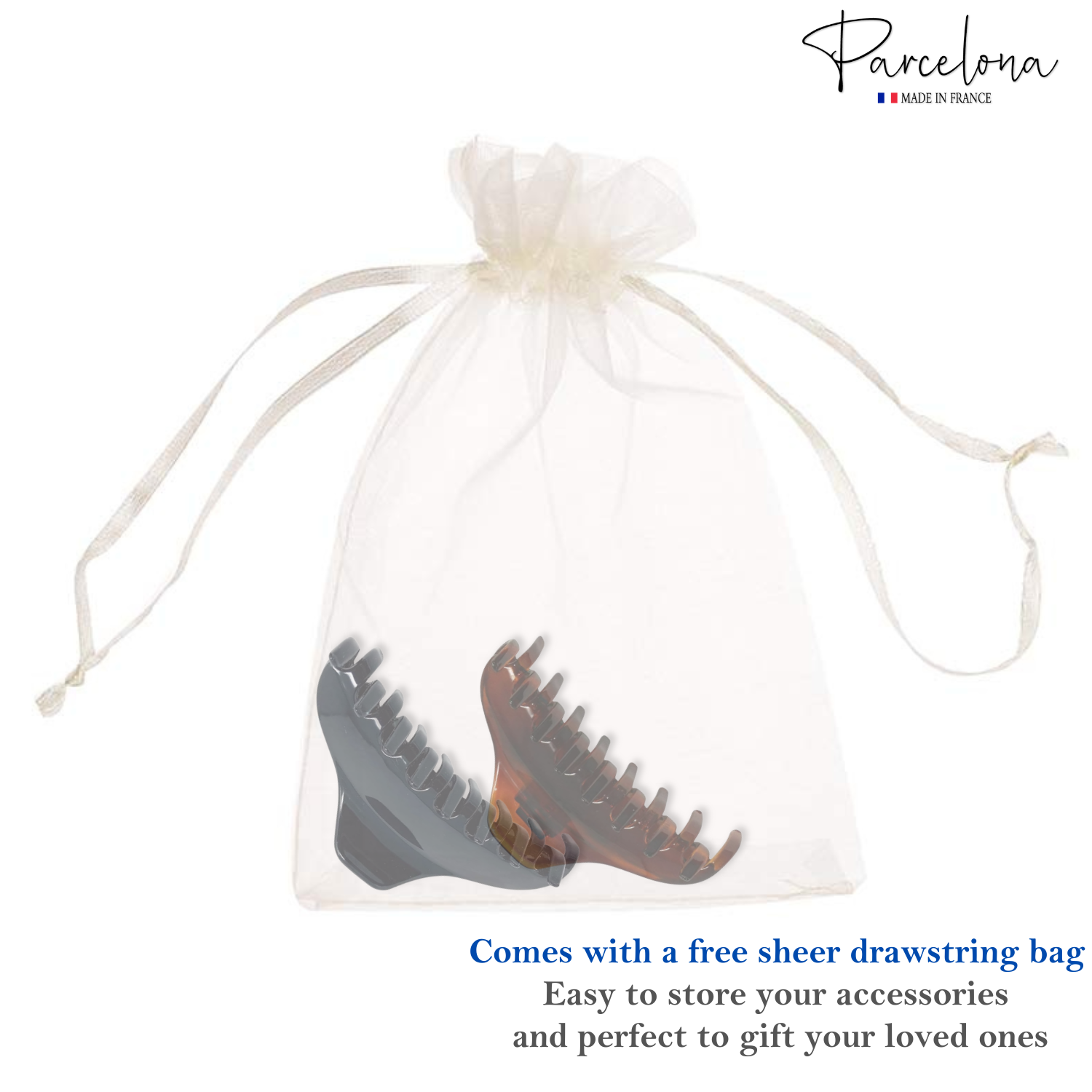Parcelona French Boss Thin and Narrow Cellulose Hair Claws for Women (2 Pcs)