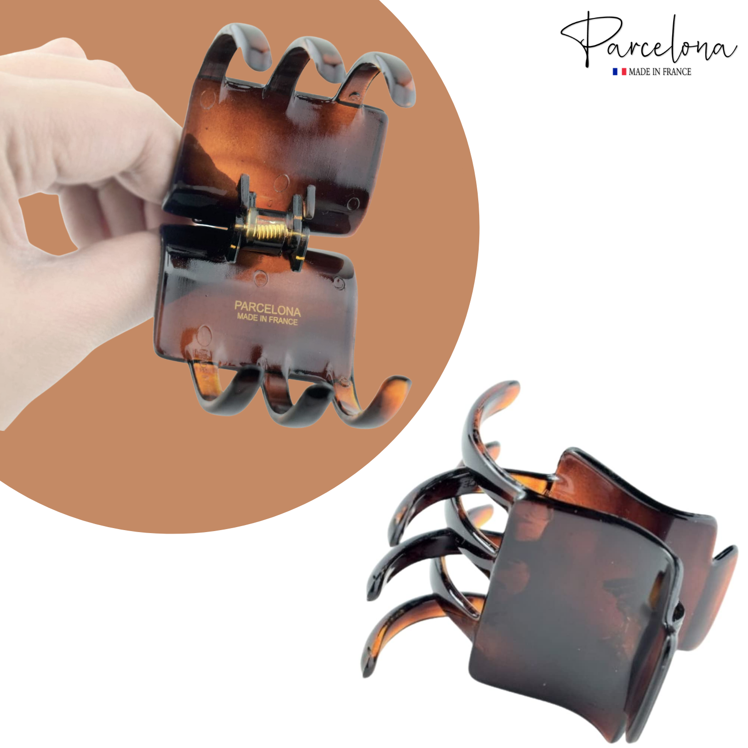 Parcelona French Square Shell Covered Spring Pony Jaw Hair Claw Clip Clamp