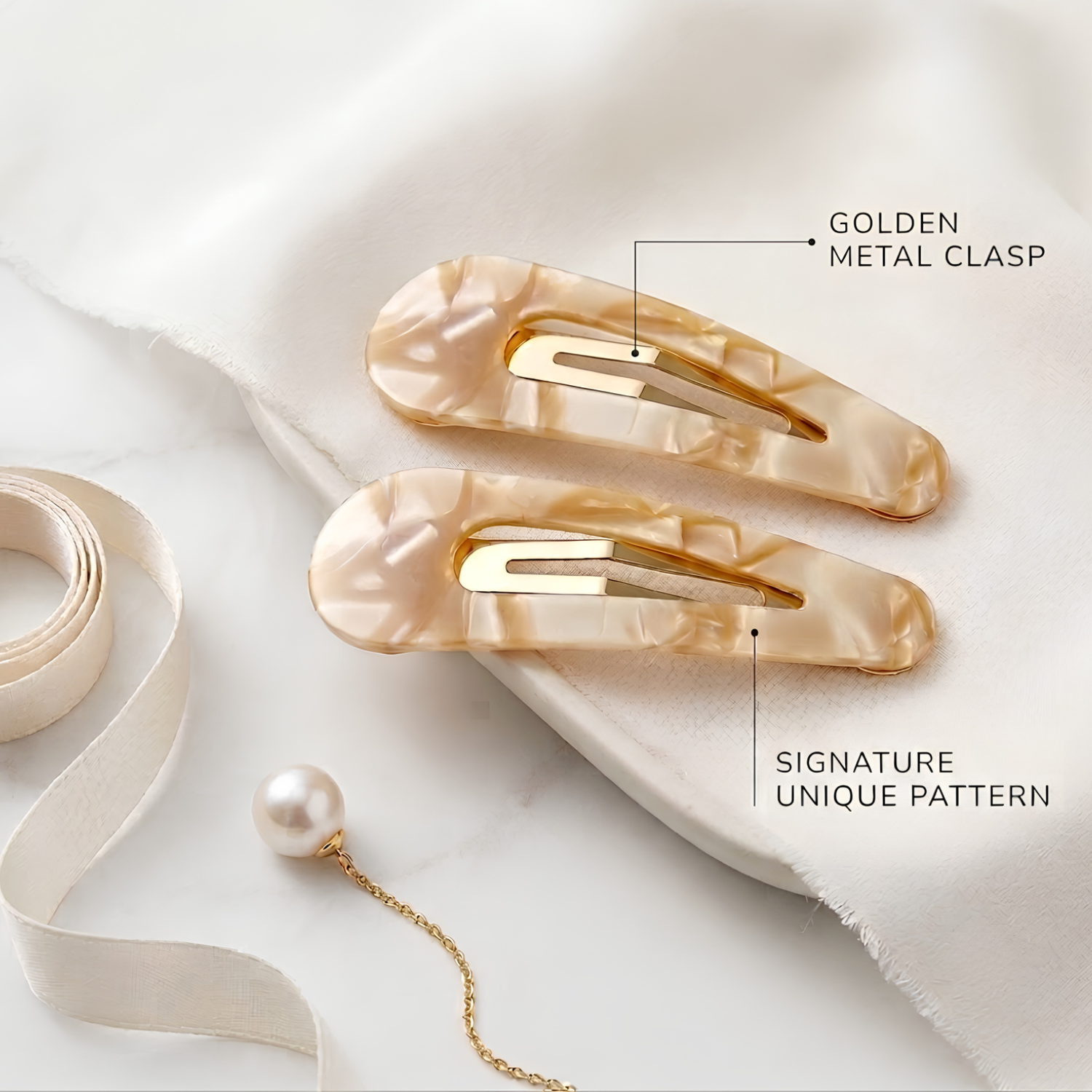 Moeni Teardrop Marble Acetate 2.75 Inch Snap Hair Clips for Women Set of 2