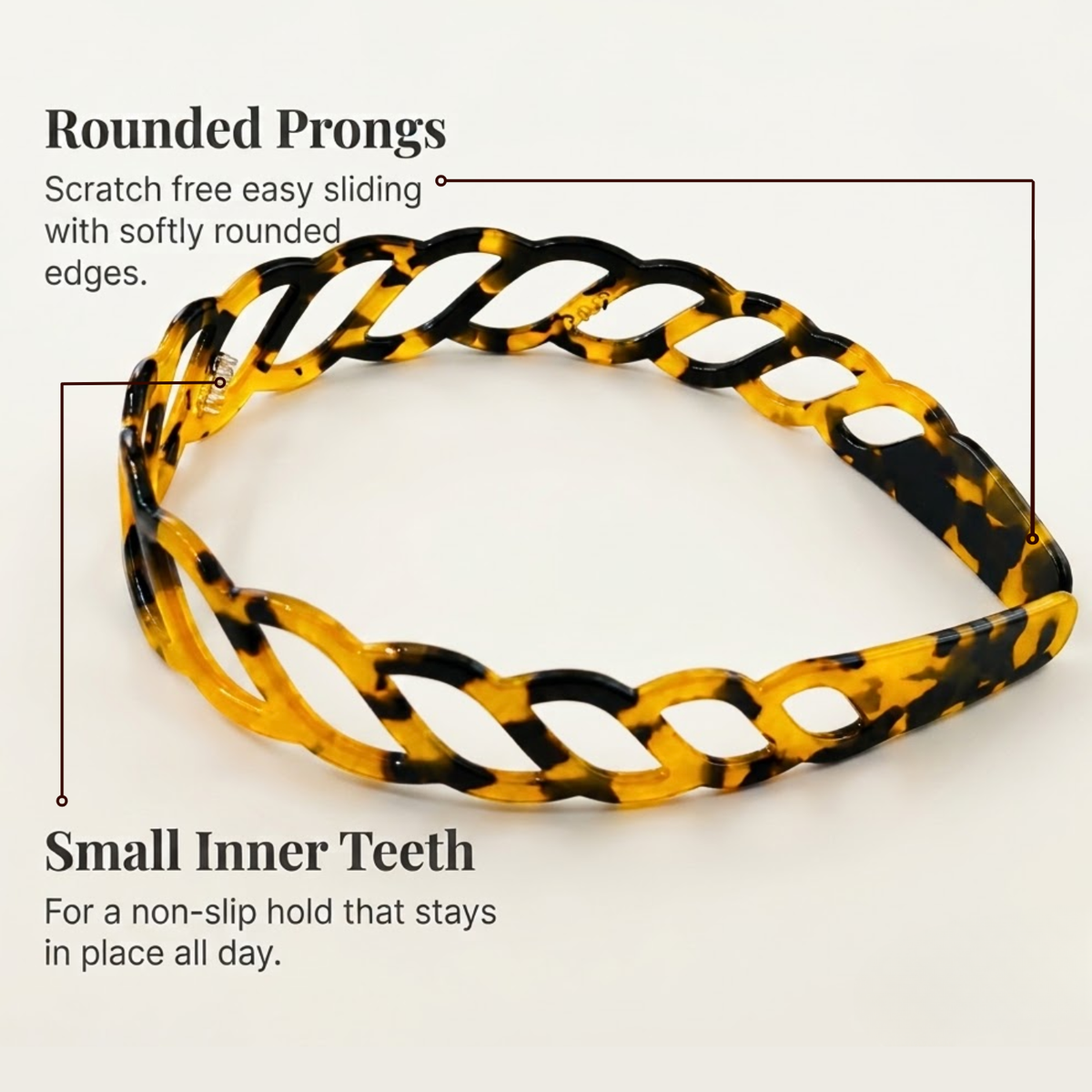 Moeni Twist Acetate Headband with Inner Teeth for Women and Girls