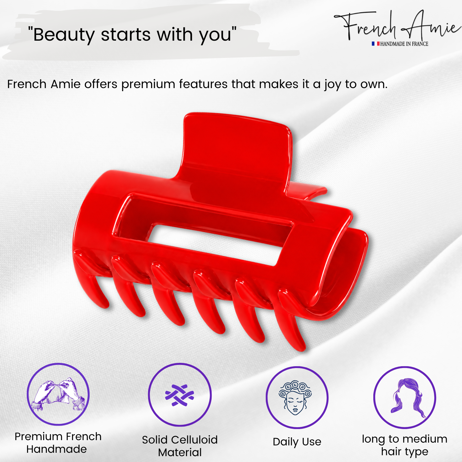 French Amie Geo Medium 3 1/4" Cellulose Acetate Handmade Jaw Hair Claw Clip Women