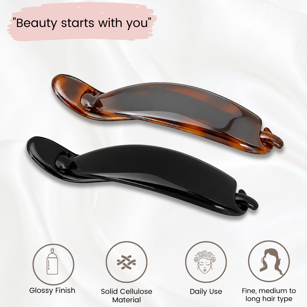 Parcelona French Sleek Curved Banana Clips Metal Free Strong Hold Hair Barrettes