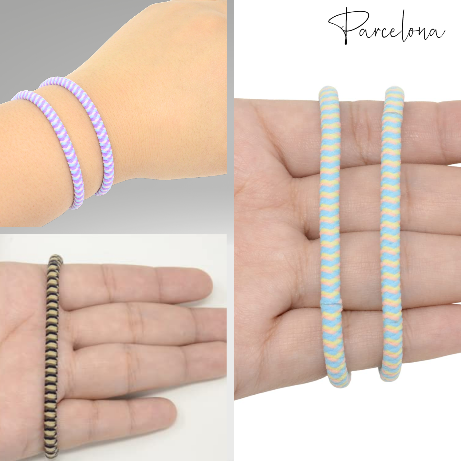 Parcelona Thin Stripes Ponytail Holder Stretchy Elastic Hair Ties for Women
