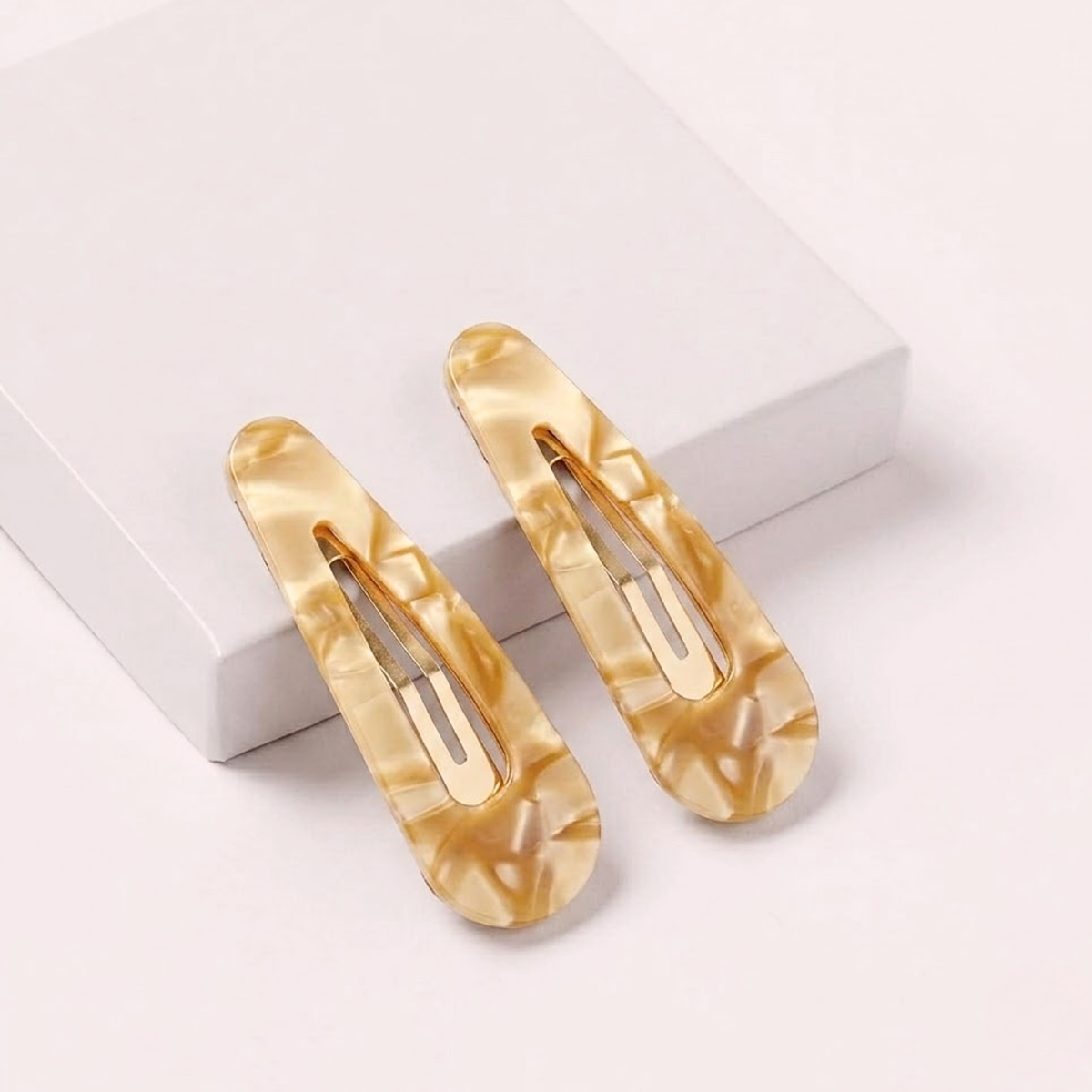 Moeni Teardrop Marble Acetate 2.75 Inch Snap Hair Clips for Women Set of 2