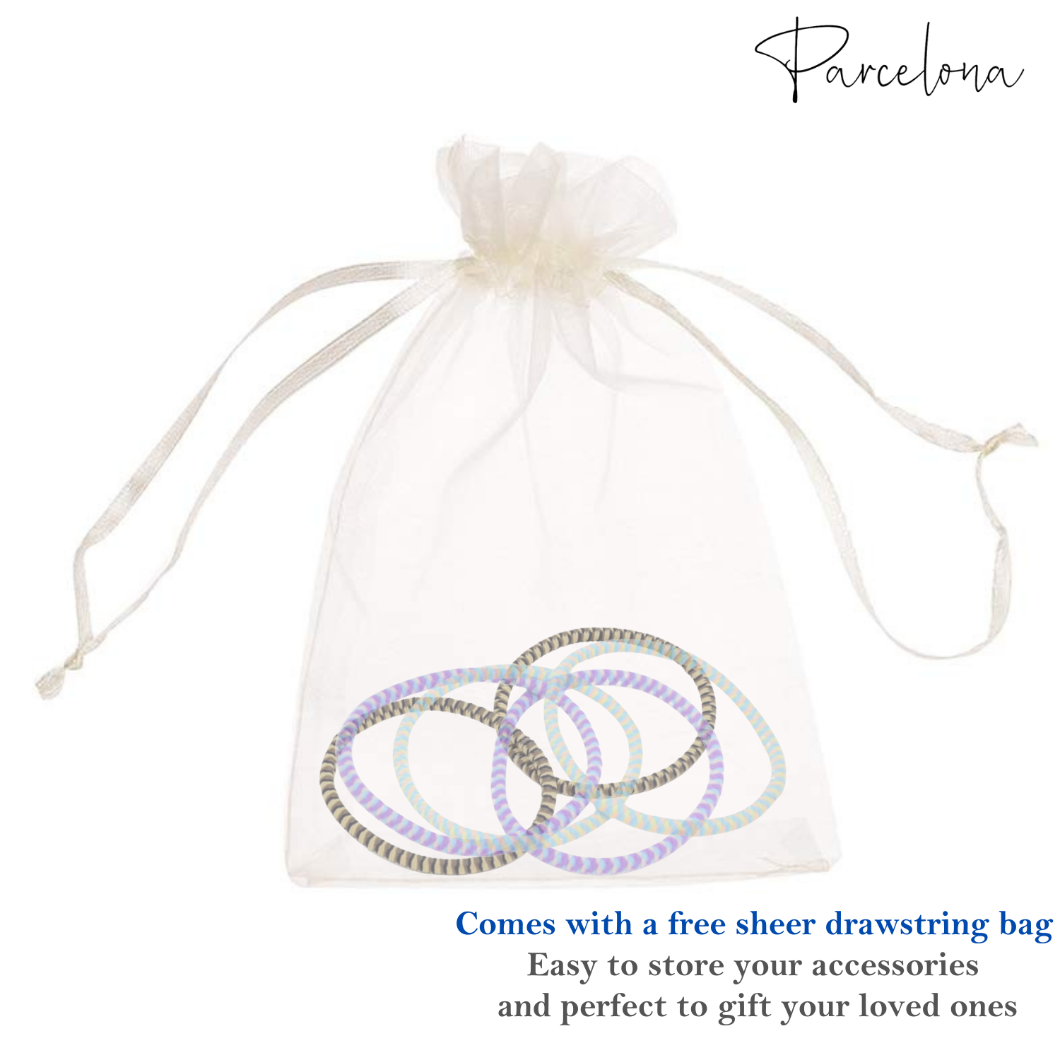Parcelona Thin Stripes Ponytail Holder Stretchy Elastic Hair Ties for Women