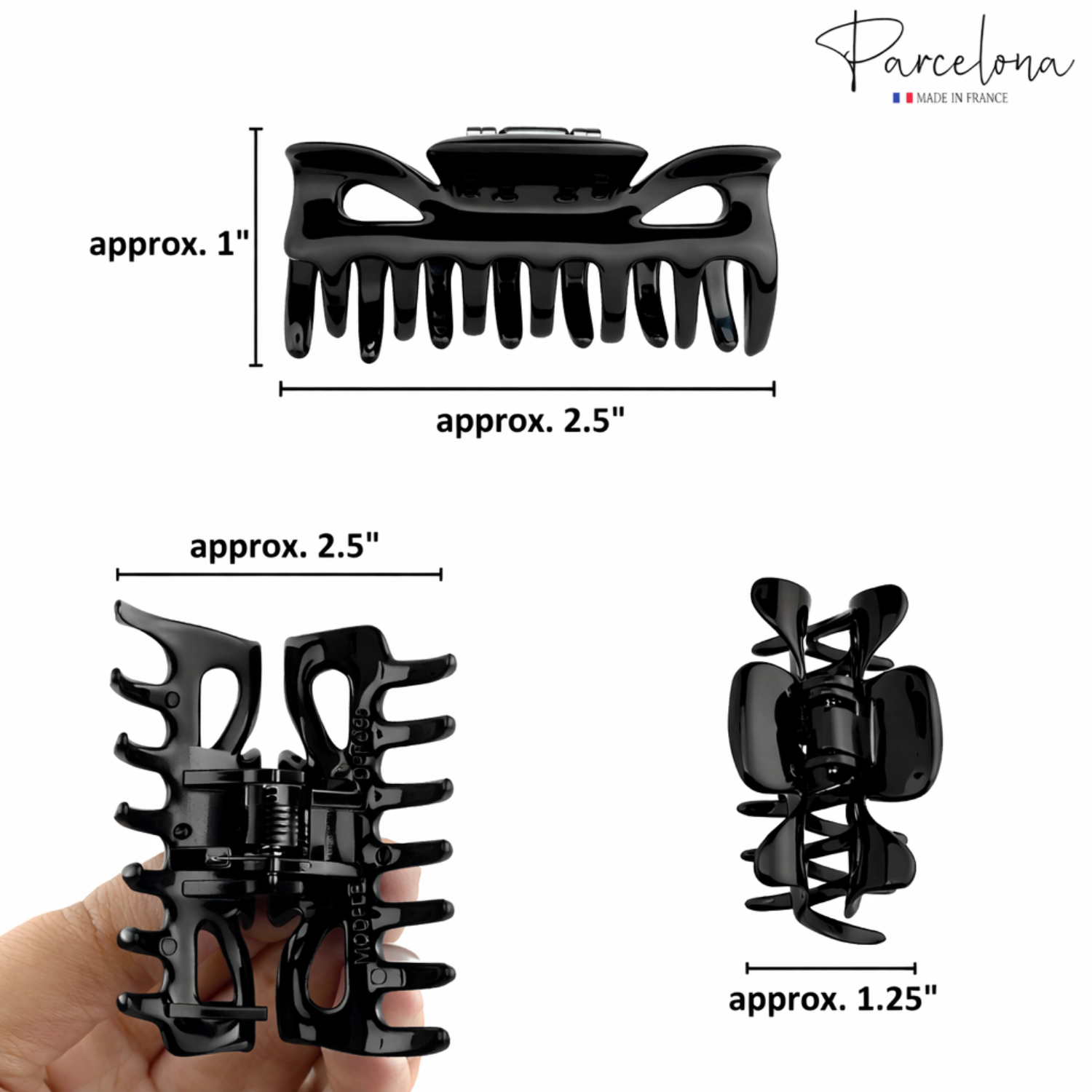 Parcelona French Classic Small 2.5" Celluloid Set of 2 Jaw Hair Claws for Women