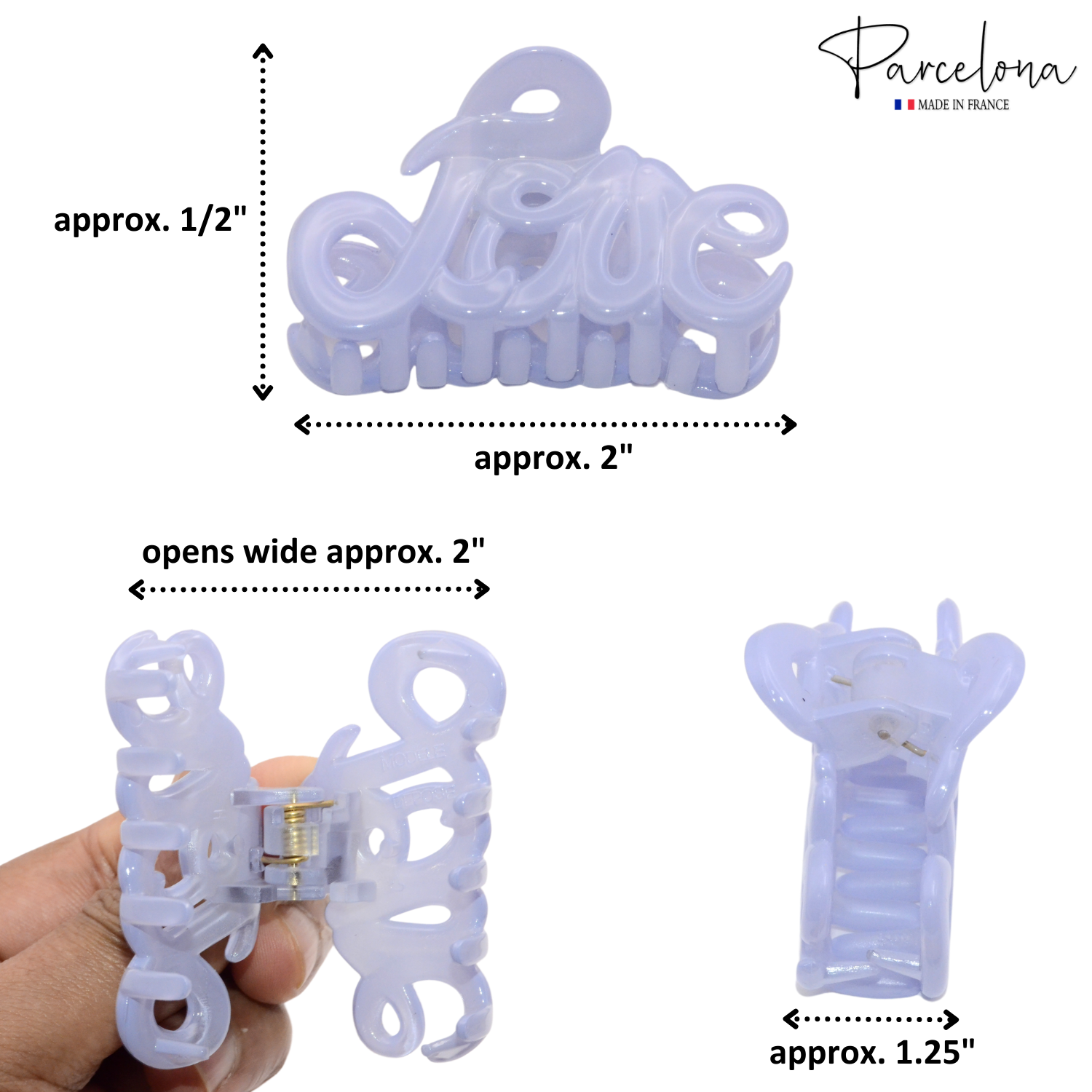 Parcelona French Love Small 2" Cellulose Acetate Hair Claws for Women and Girls