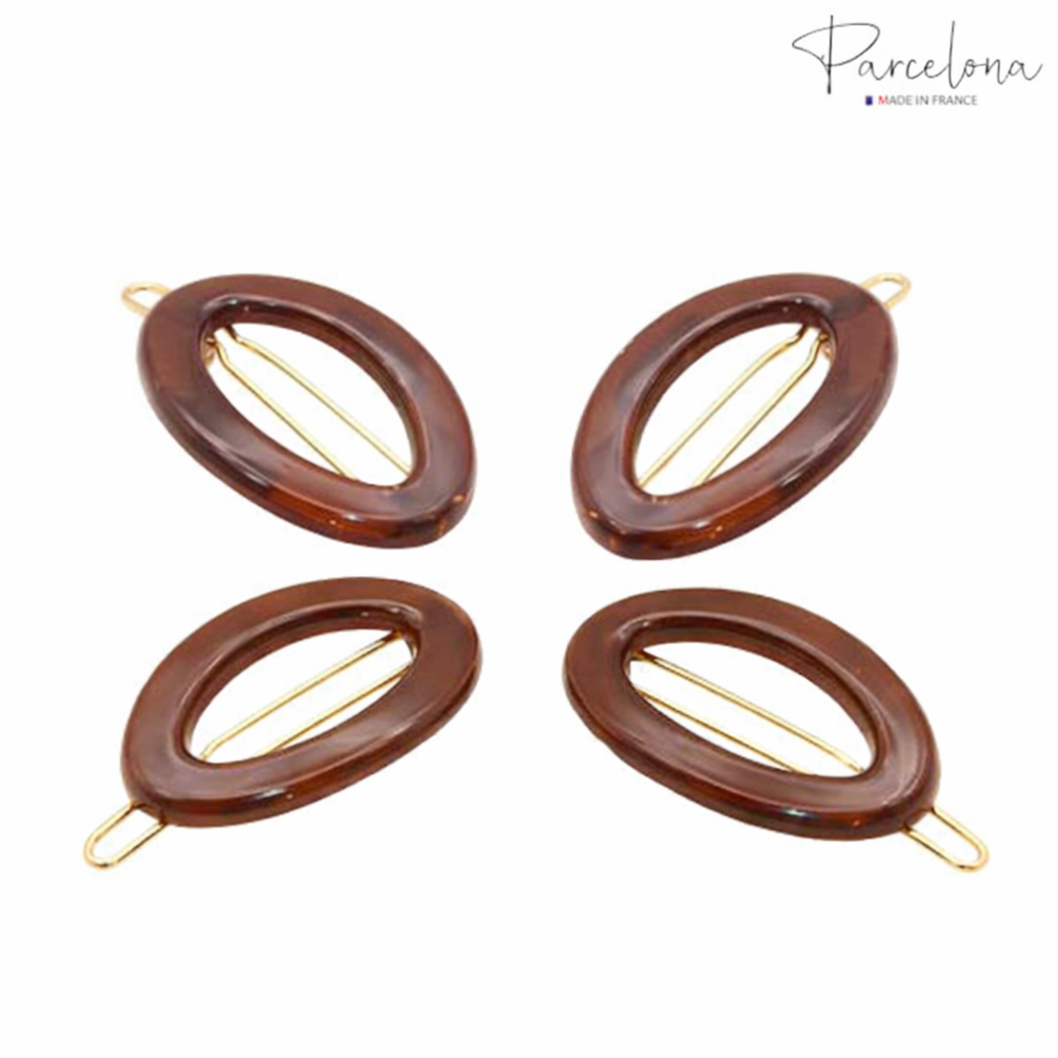 Parcelona French Eggie Oval Shell Mini Side Slide Barrette Hair Clips - 4 Pieces