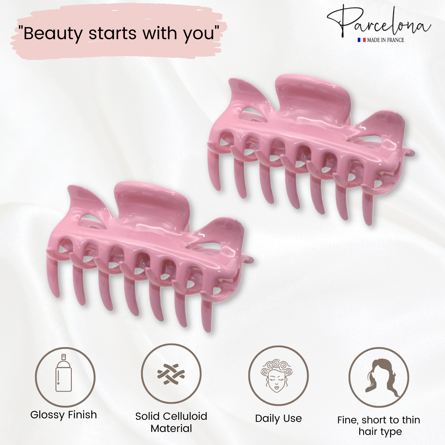 Parcelona French Classic Small 2.5" Celluloid Set of 2 Jaw Hair Claws for Women