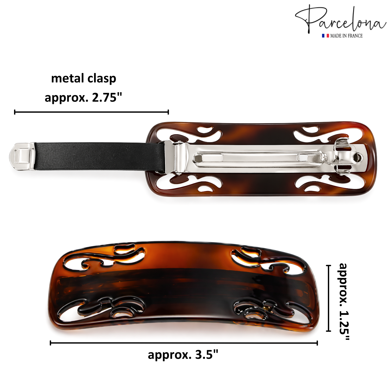 Parcelona French Swirl 3.5" Tortoise Shell Hair Clip Barrette No Slip Clasp Girl