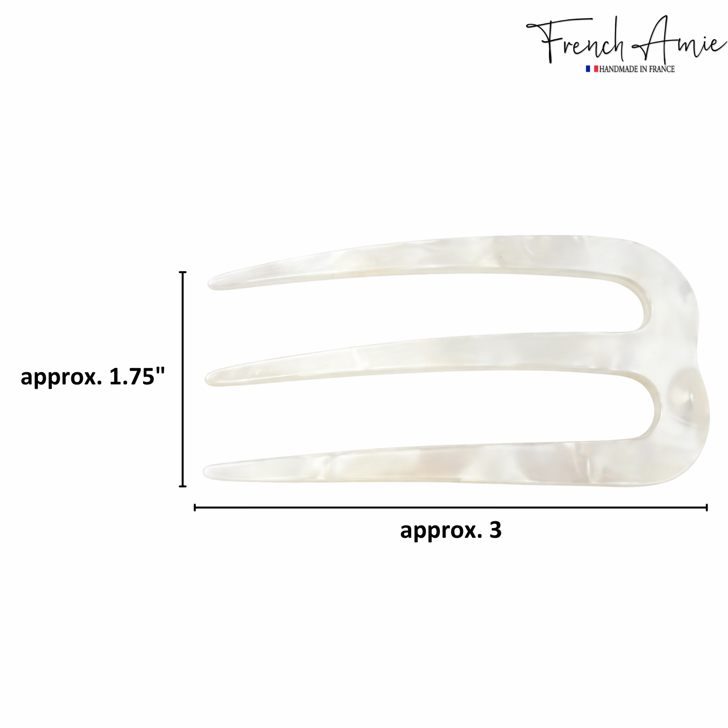 French Amie Tri Prongs 3" Medium Handmade Cellulose Bun Holder Women Hair Pin
