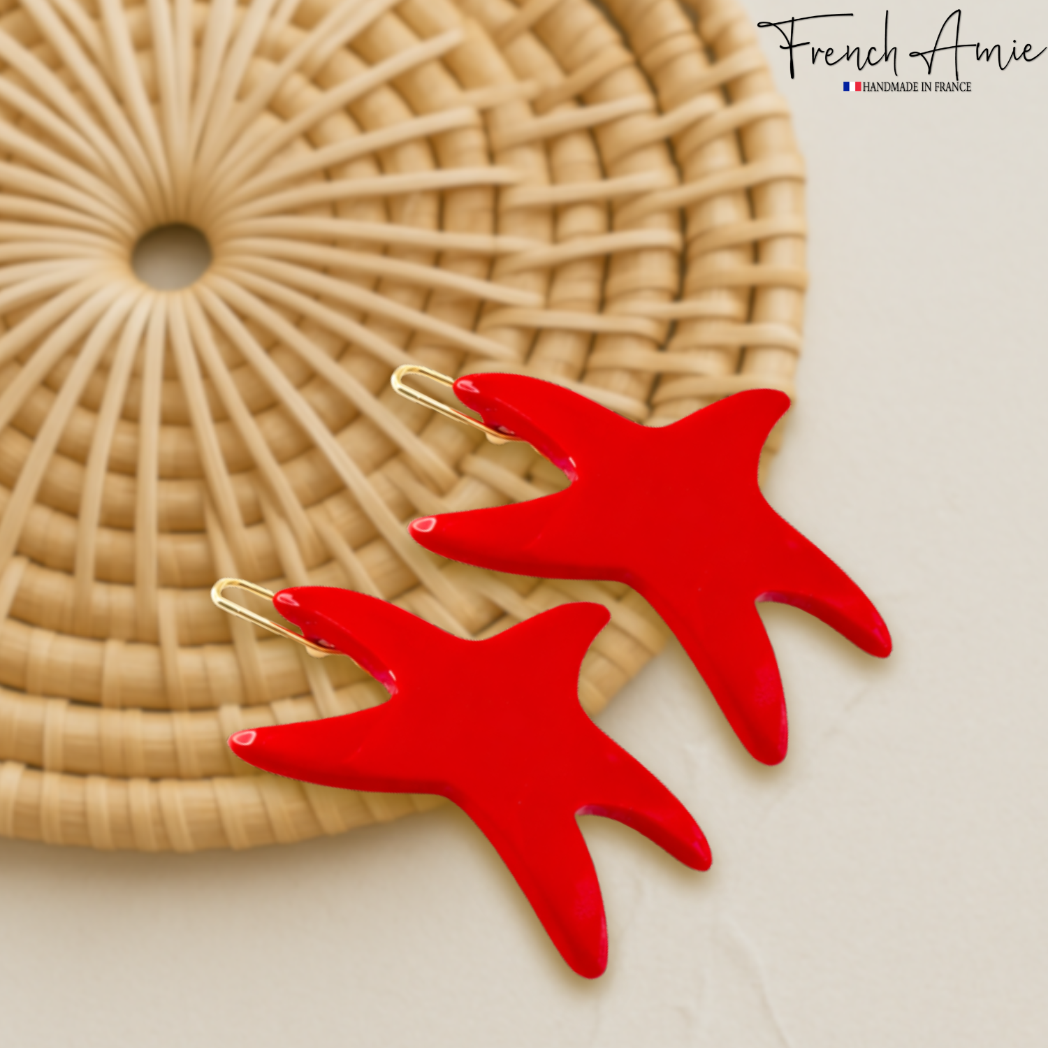 French Amie Star Fish Small Hair Clips Cellulose Acetate Beach Barrette Slide Set of 2