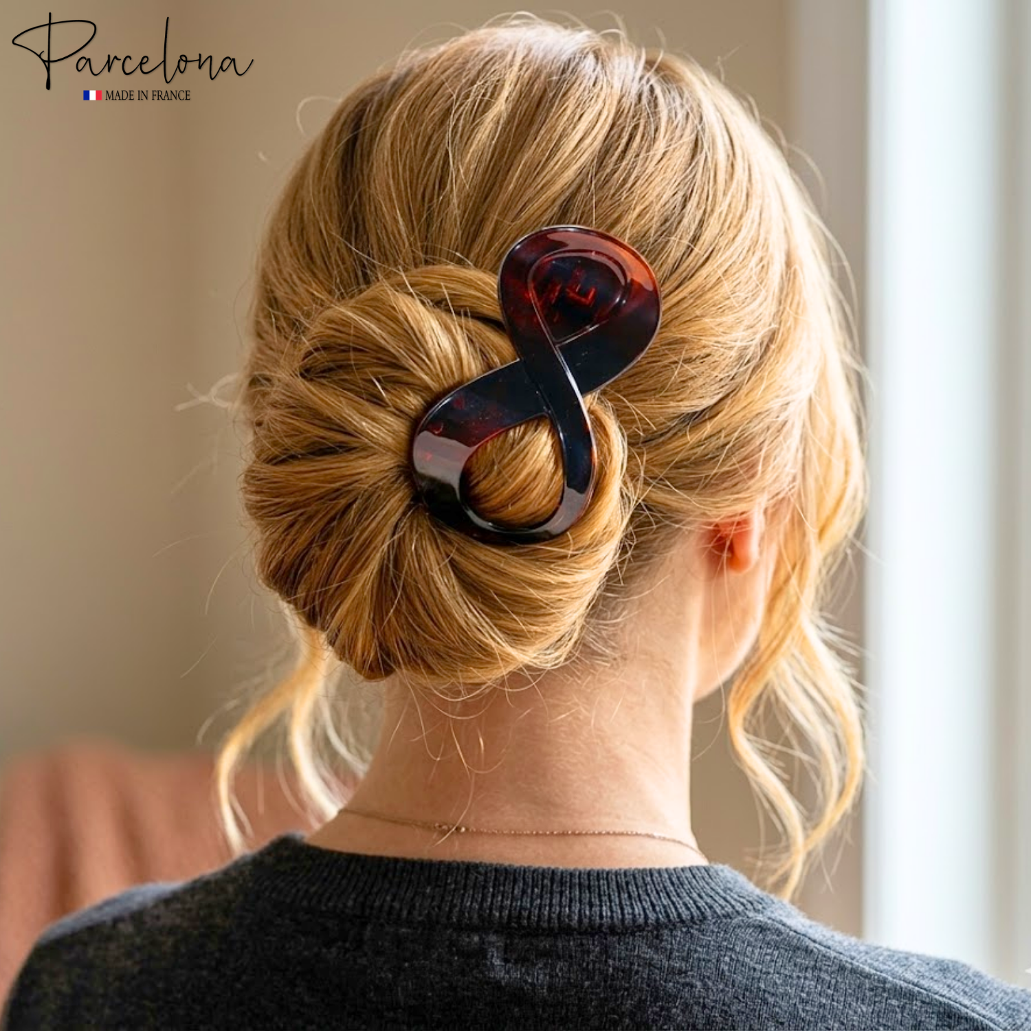 Parcelona French Infinity Loop Medium 3” Cellulose Hair Claw for Women and Girls