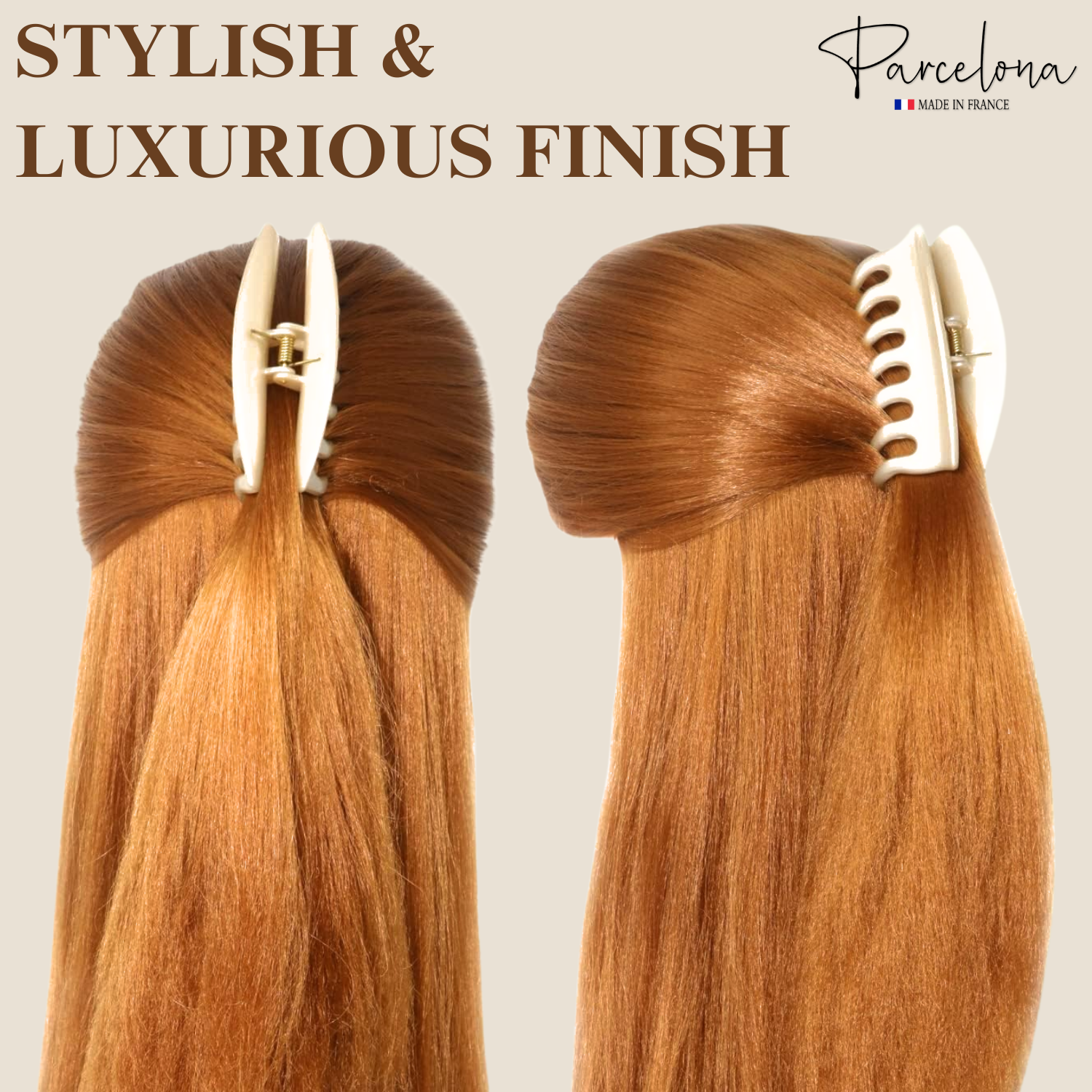 Parcelona French Arch Clear Beige Large 3 3/4" Cellulose Hair Claw for Women