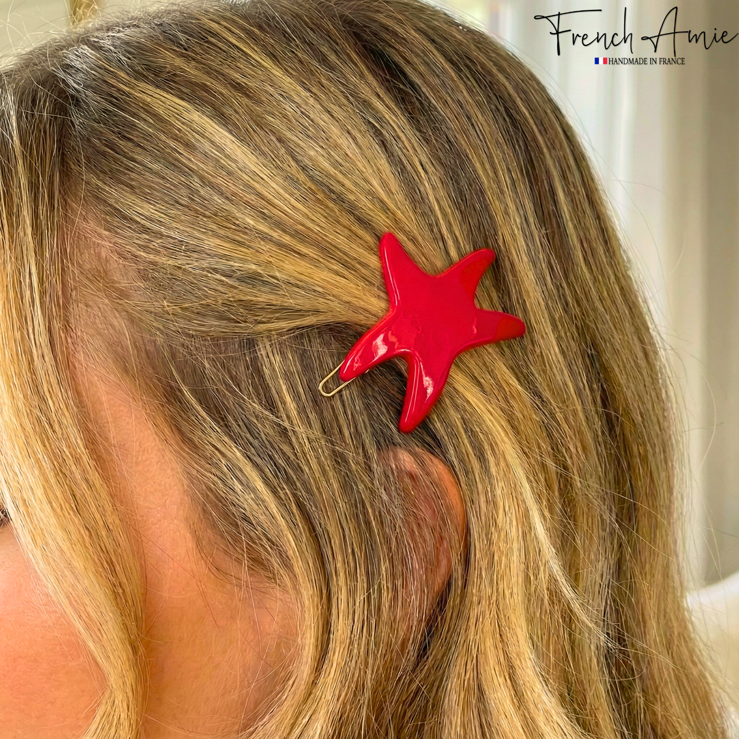 French Amie Star Small Cellulose Handmade Hair Slide Barrette With Snap Clips