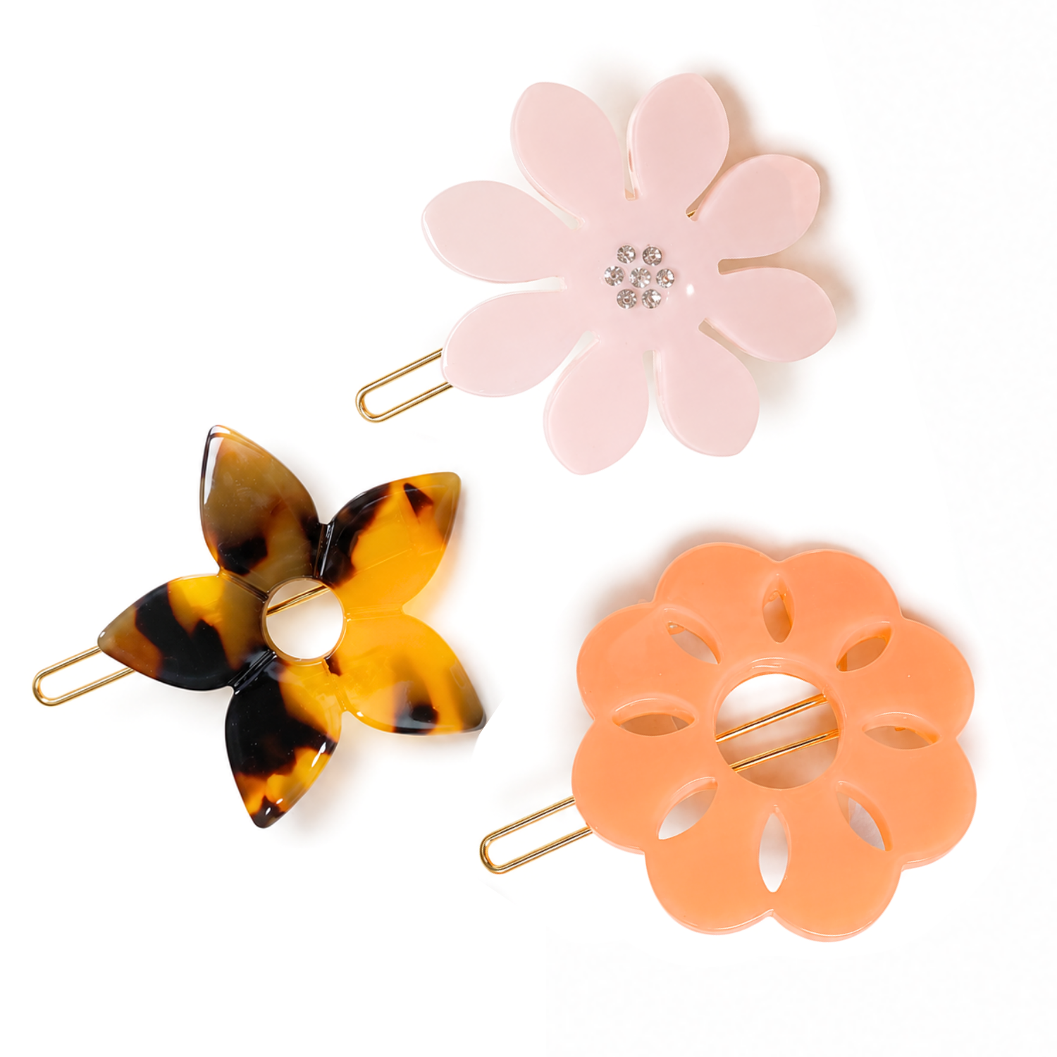 Moeni Flower Small 1.5 Inch Hair Clip Tige Boule Barrette Girls & Women 3 Pcs
