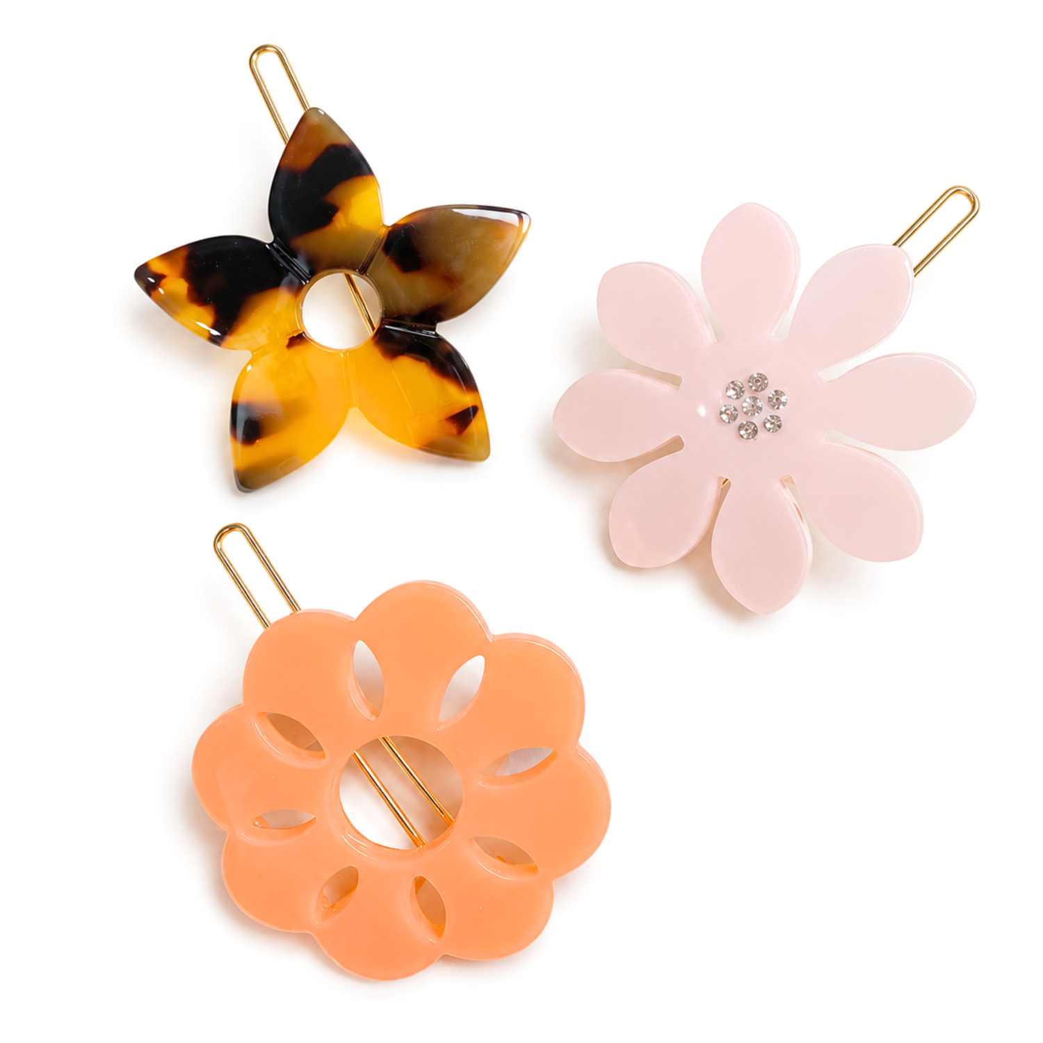 Moeni Flower Small 1.5 Inch Hair Clip Tige Boule Barrette Girls & Women 3 Pcs