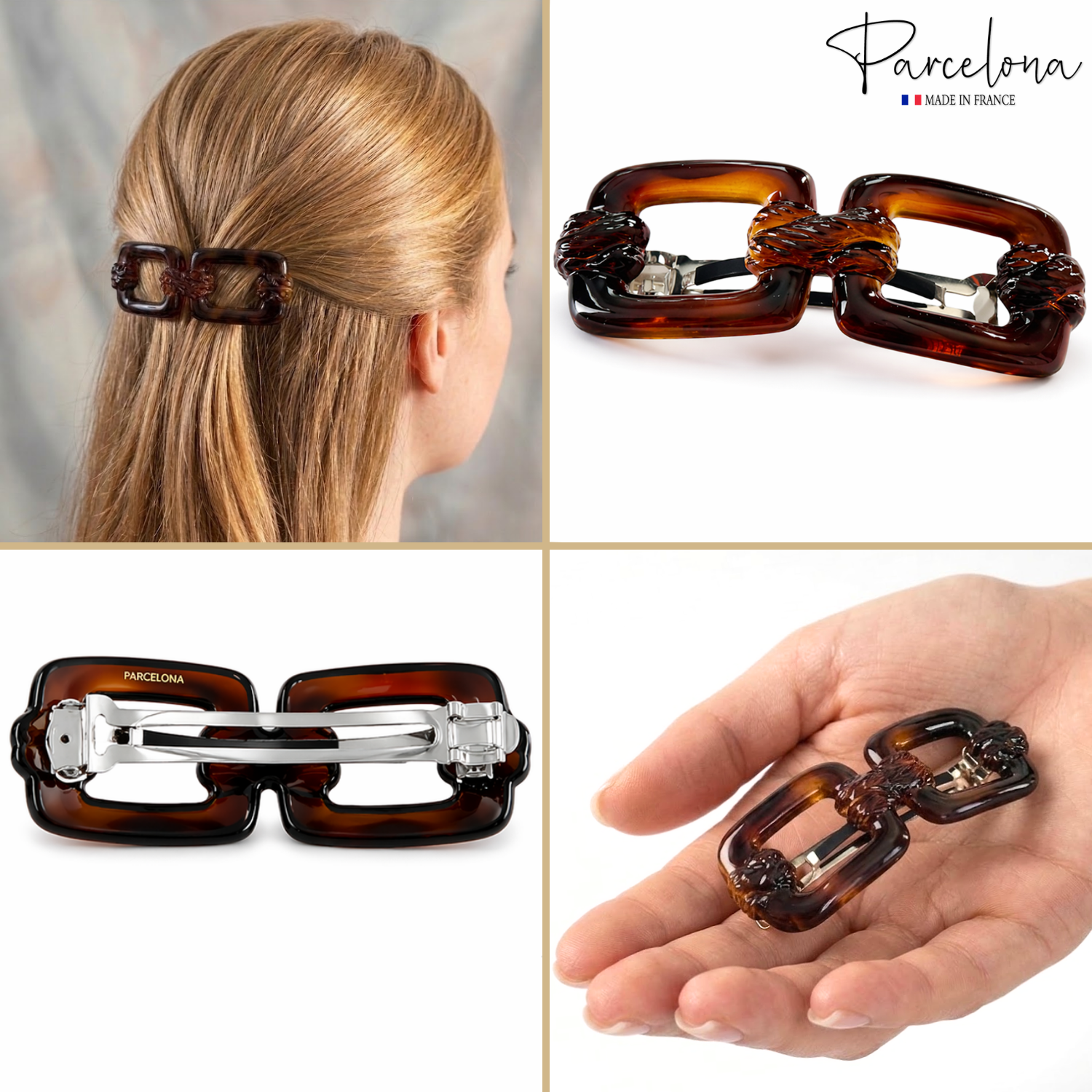 Parcelona French Eyeglass 3.25" Tortoise Shell No Slip Hair Clip Barrette Women