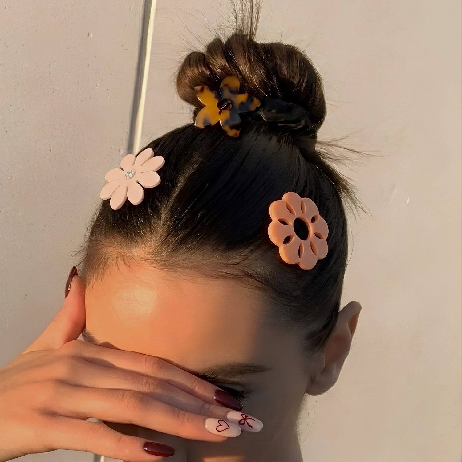 Moeni Flower Small 1.5 Inch Hair Clip Tige Boule Barrette Girls & Women 3 Pcs