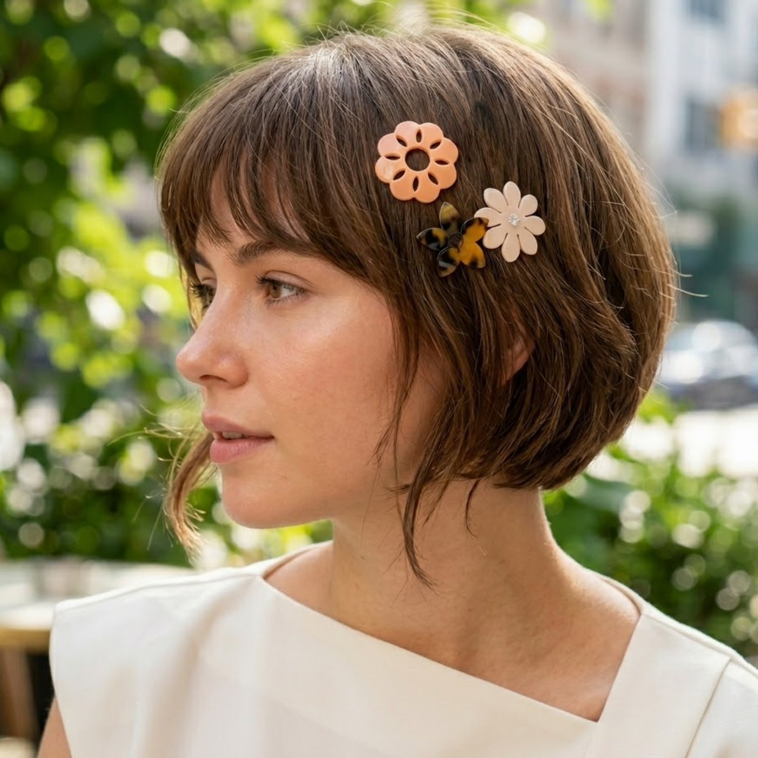 Moeni Flower Small 1.5 Inch Hair Clip Tige Boule Barrette Girls & Women 3 Pcs