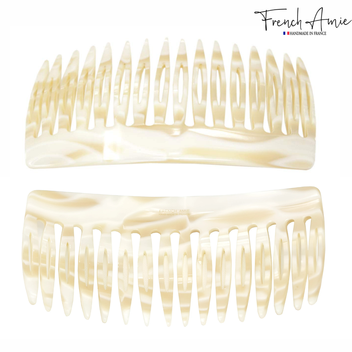 French Amie Handmade Ivory Cream Medium Celluloid 16 Teeth Side Hair Comb